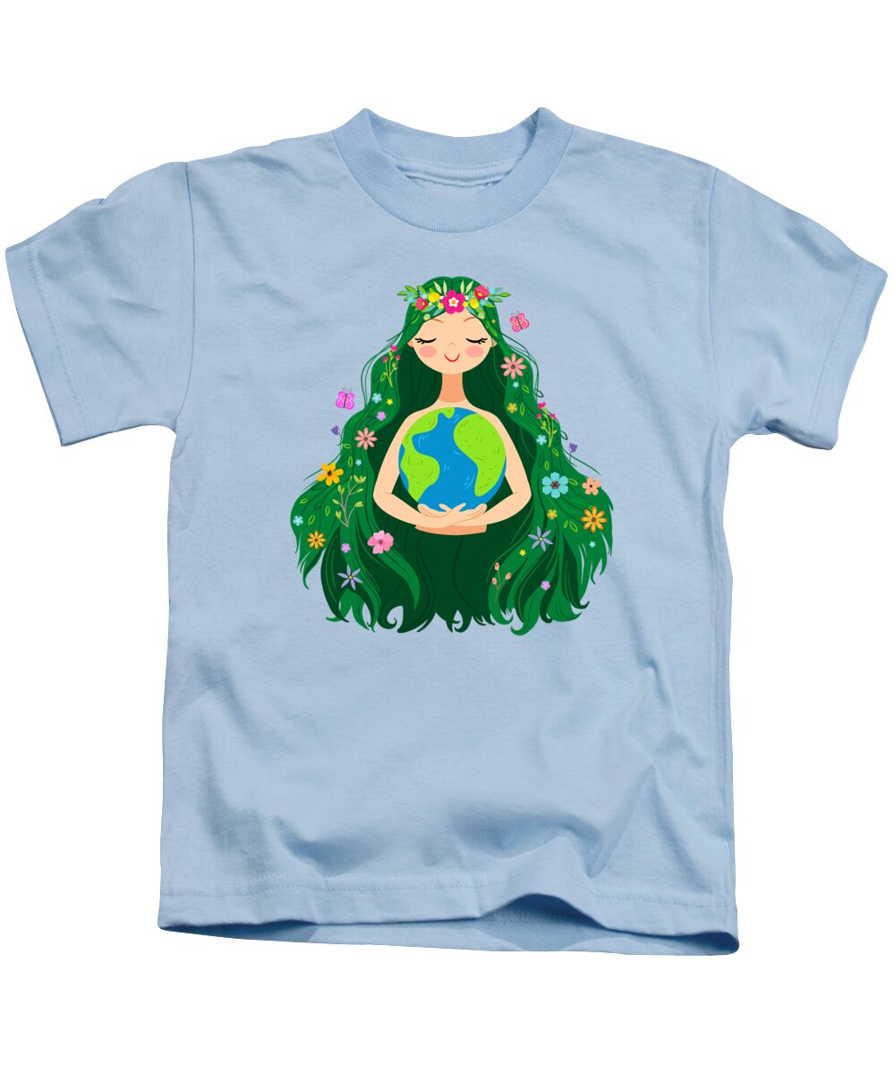 Painting Kids T-Shirt featuring the painting Beautiful Flowing Flower Earth Mother Figure by Little Bunny Sunshine by Little Bunny Sunshine