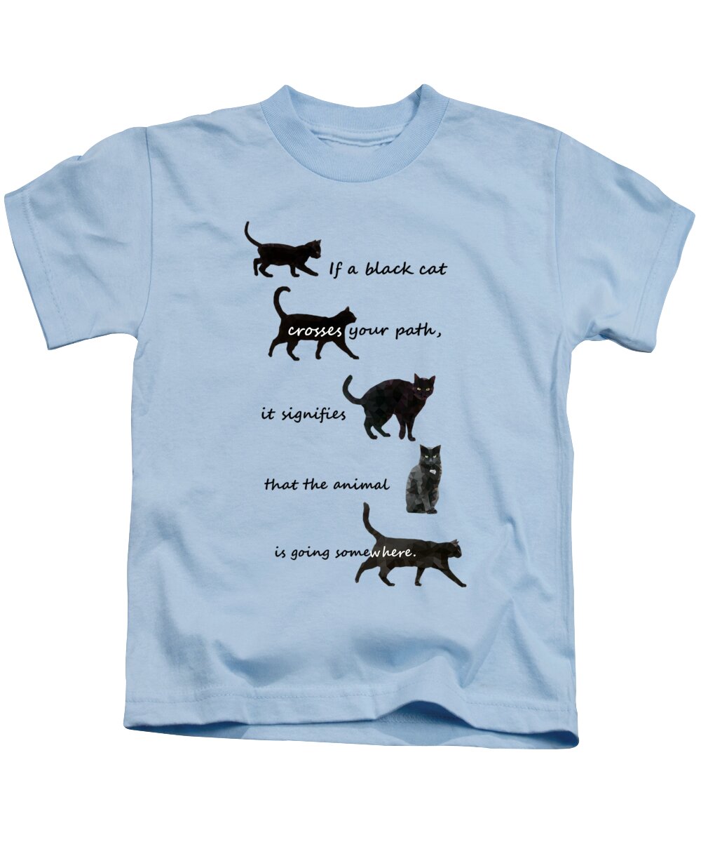 Skepticism Kids T-Shirt featuring the digital art Black cat crossing by Ivana Westin