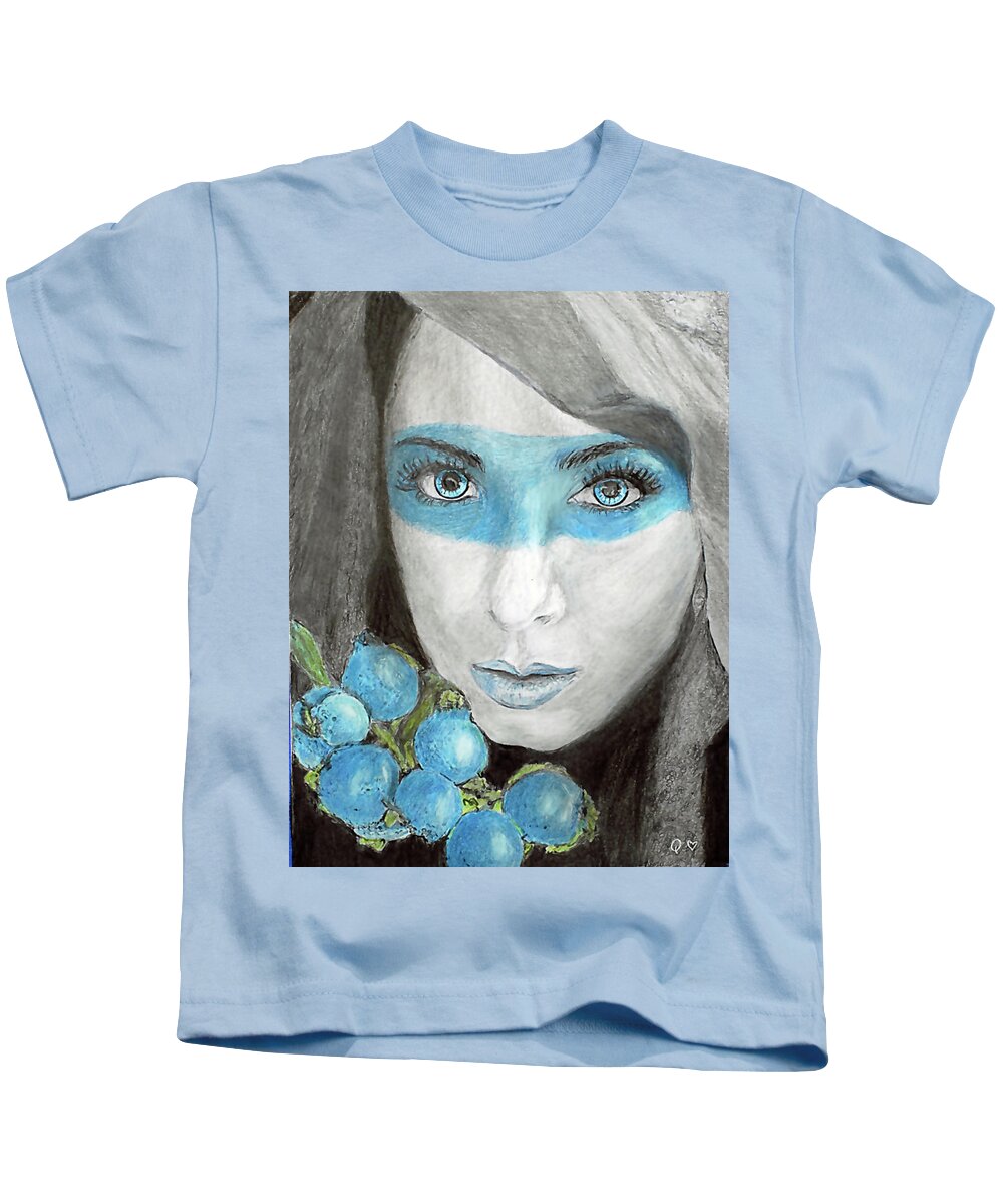 Girl Kids T-Shirt featuring the drawing Blue Berry Kisses by Quwatha Valentine