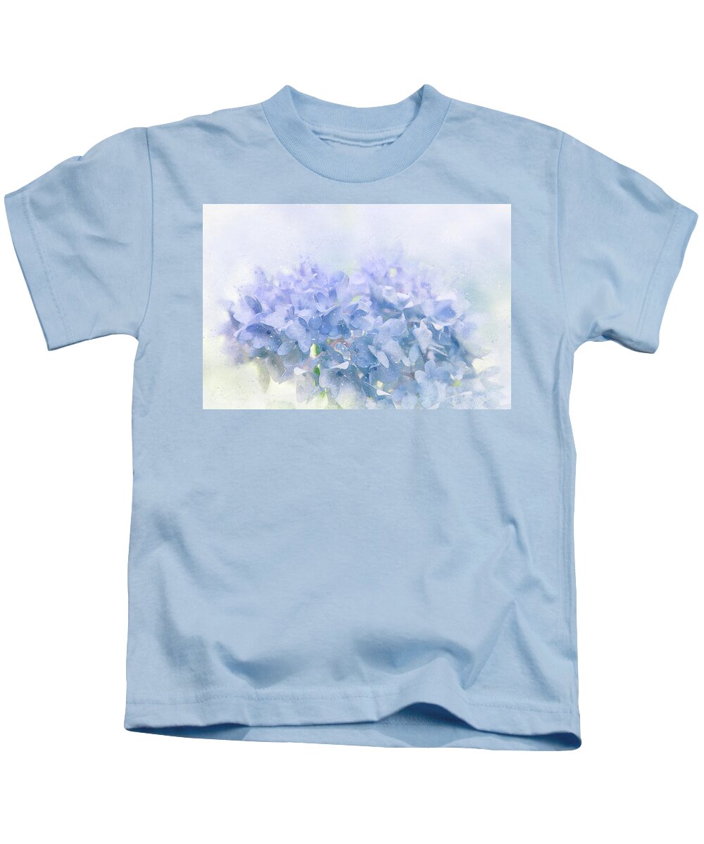 Hydrangea Kids T-Shirt featuring the digital art Blue Hydrangea Light by Terry Davis