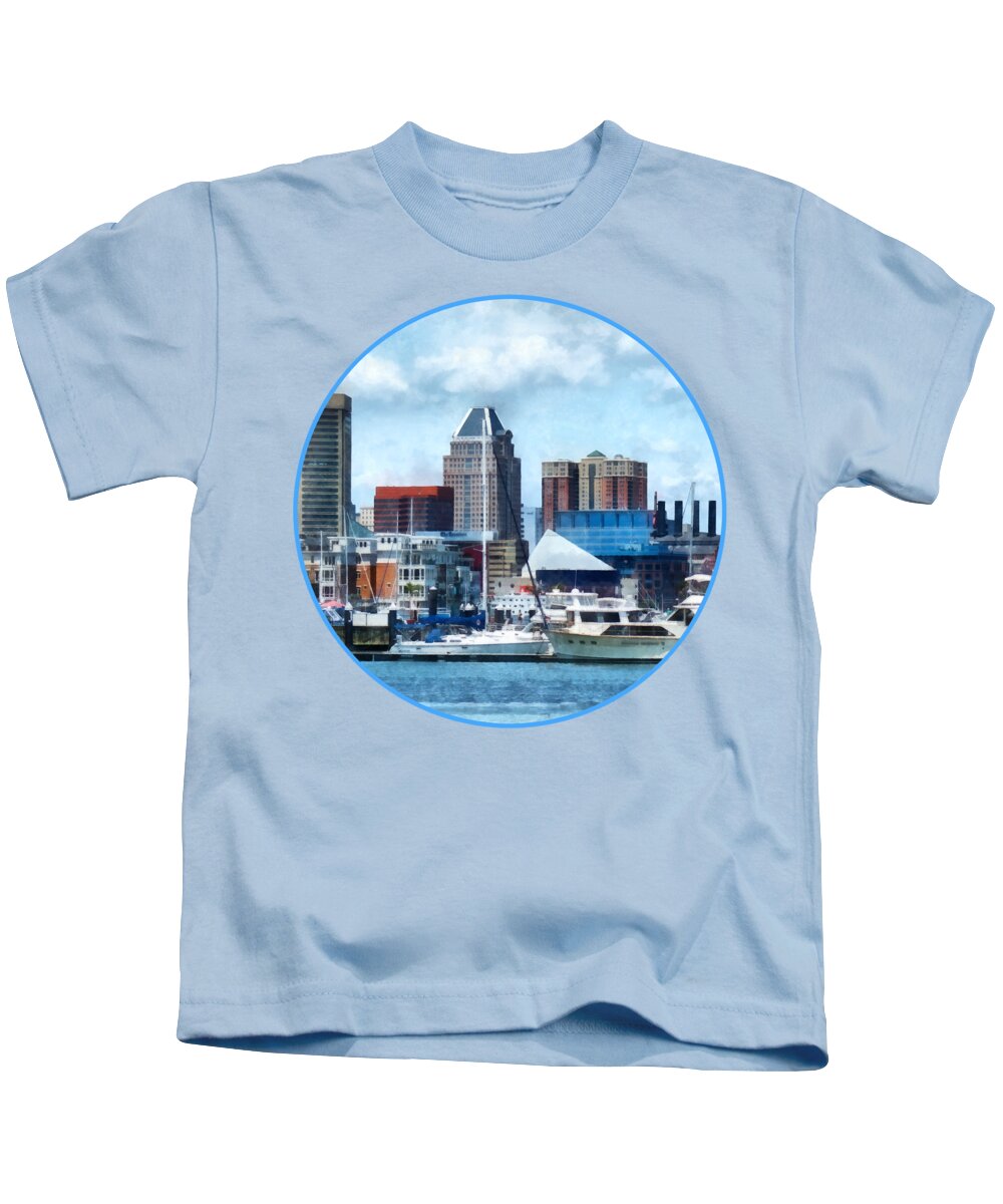Boat Kids T-Shirt featuring the photograph Boat - Baltimore Skyline and Harbor by Susan Savad