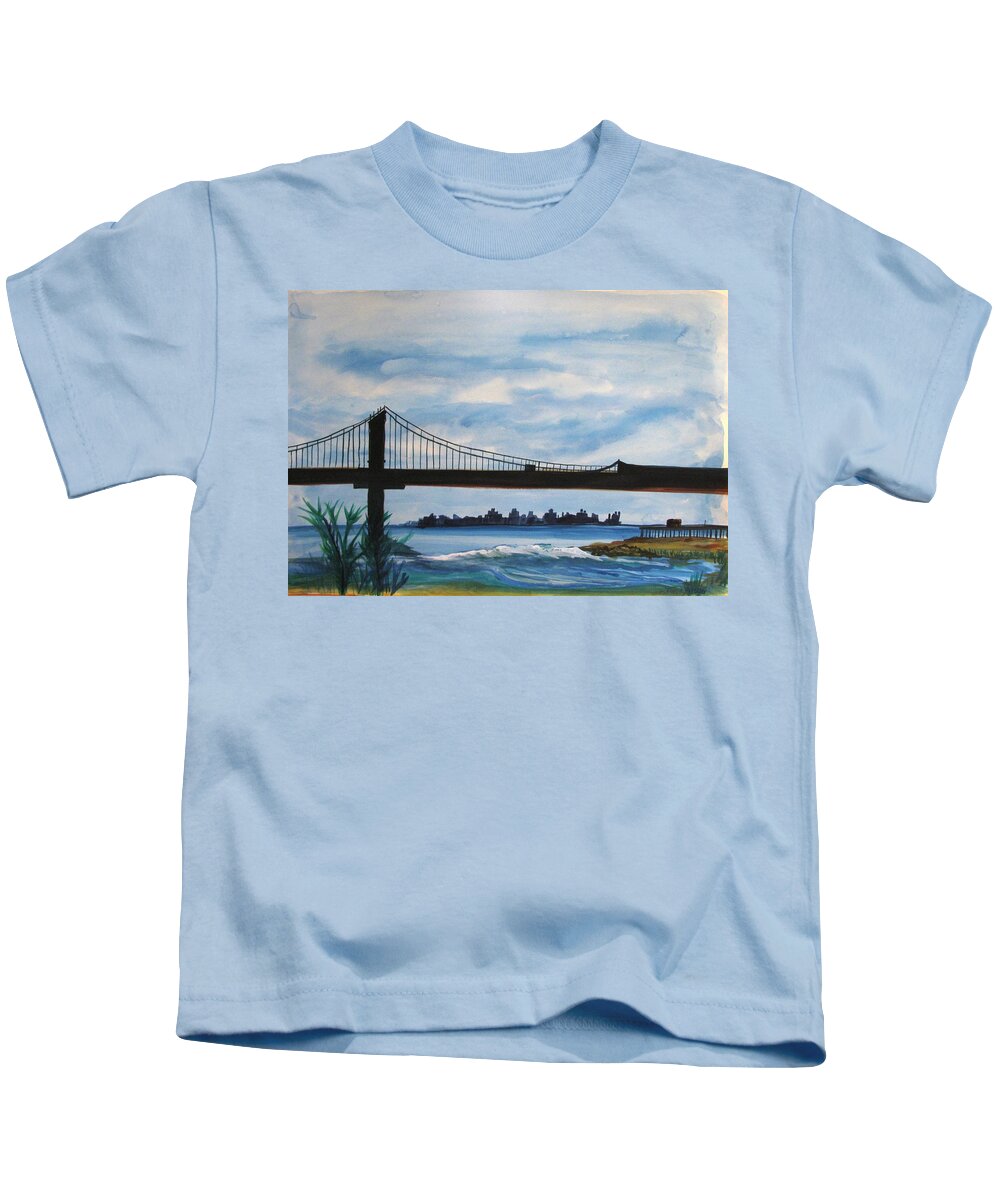 Beach Scene Kids T-Shirt featuring the painting Bridge to Europe by Patricia Arroyo