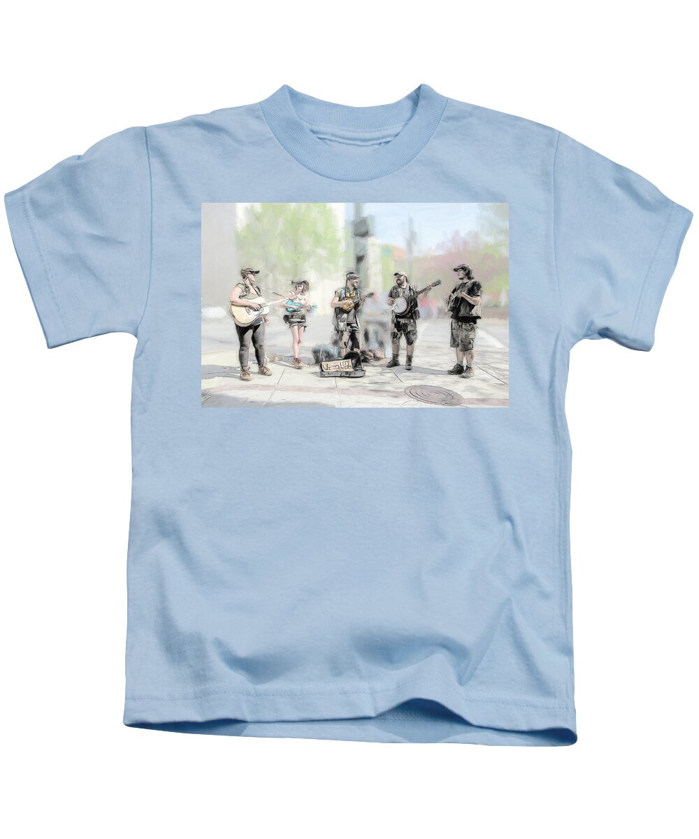 Buskers Kids T-Shirt featuring the photograph Busker Quintet by John Haldane