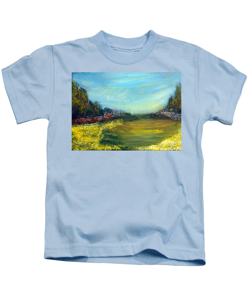Buttercups Kids T-Shirt featuring the painting Buttercup Field Landscape by Katy Hawk