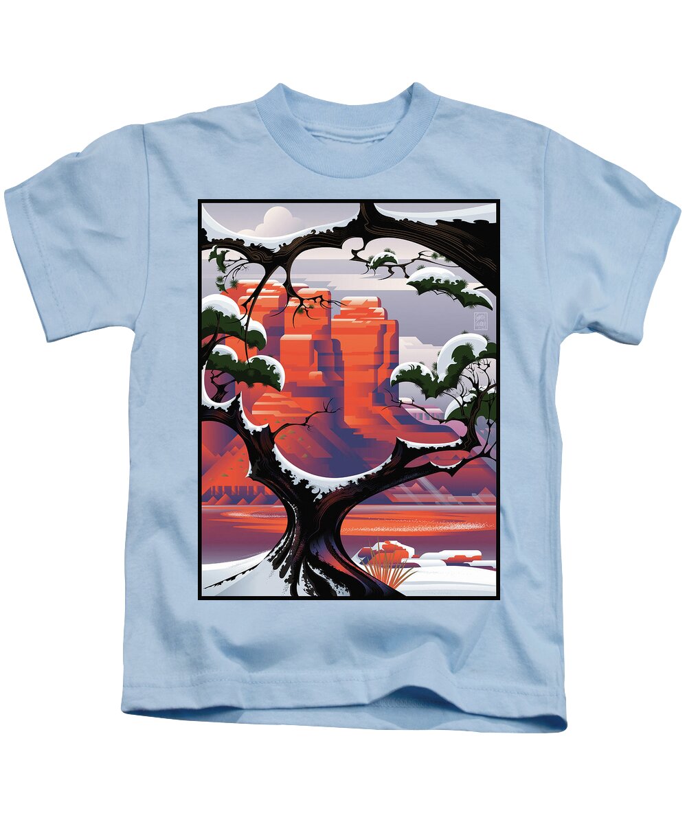 Sedona Kids T-Shirt featuring the digital art Sedona in Winter by Garth Glazier
