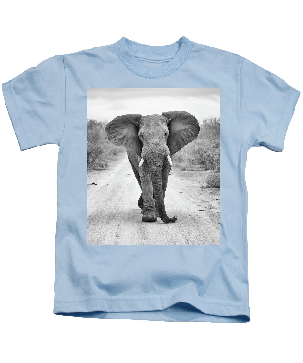 African Elephant Kids T-Shirt featuring the photograph Charging Bull Elephant by Max Waugh