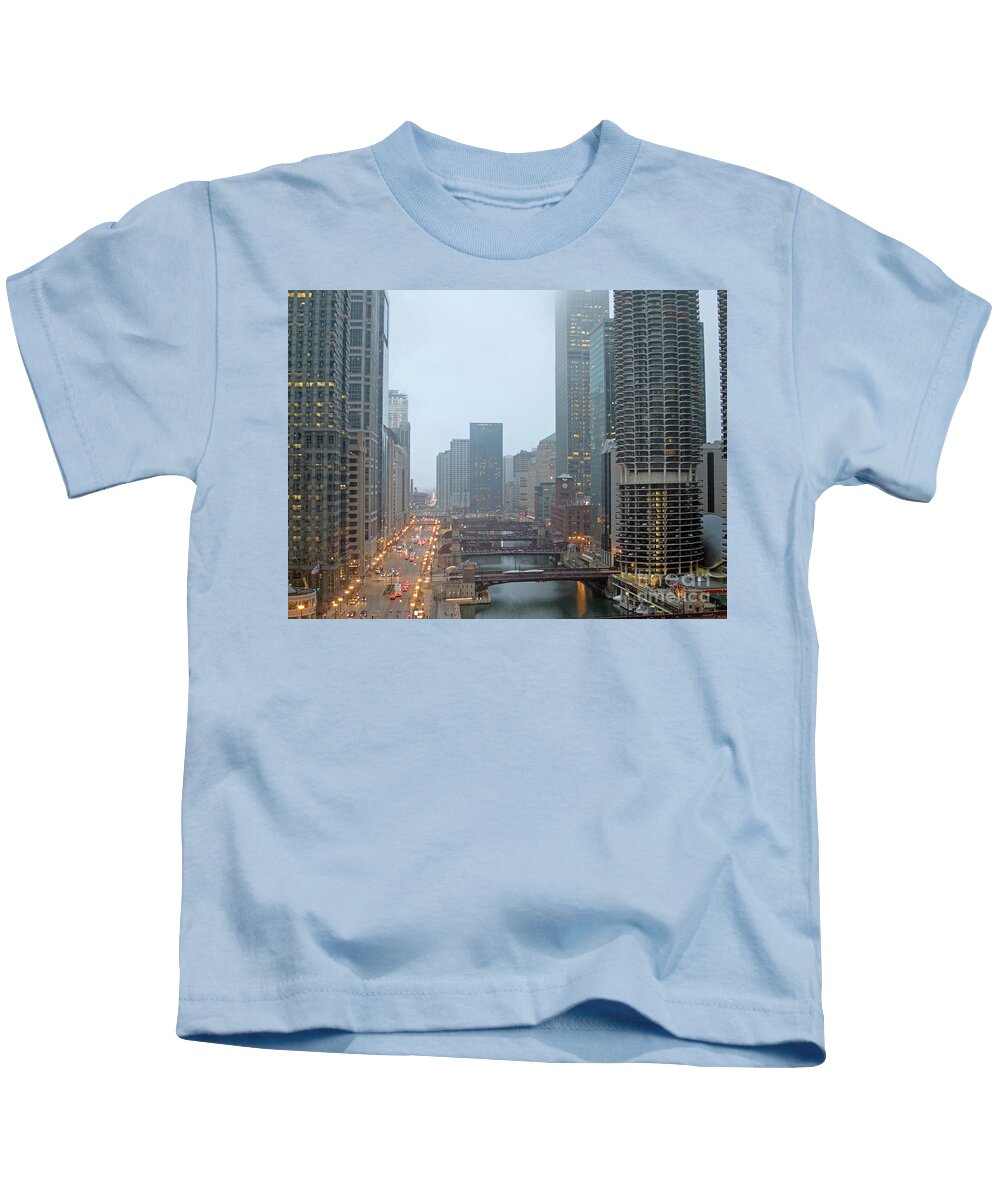 Chicago Kids T-Shirt featuring the photograph Chicago River at Twilight by Ann Horn