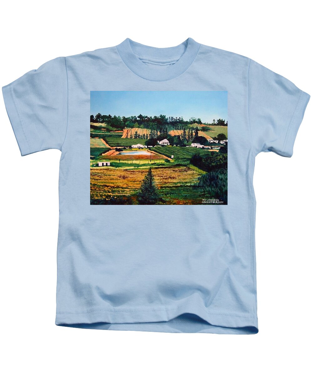 Farm Kids T-Shirt featuring the painting Chubby's Farm by Tim Johnson