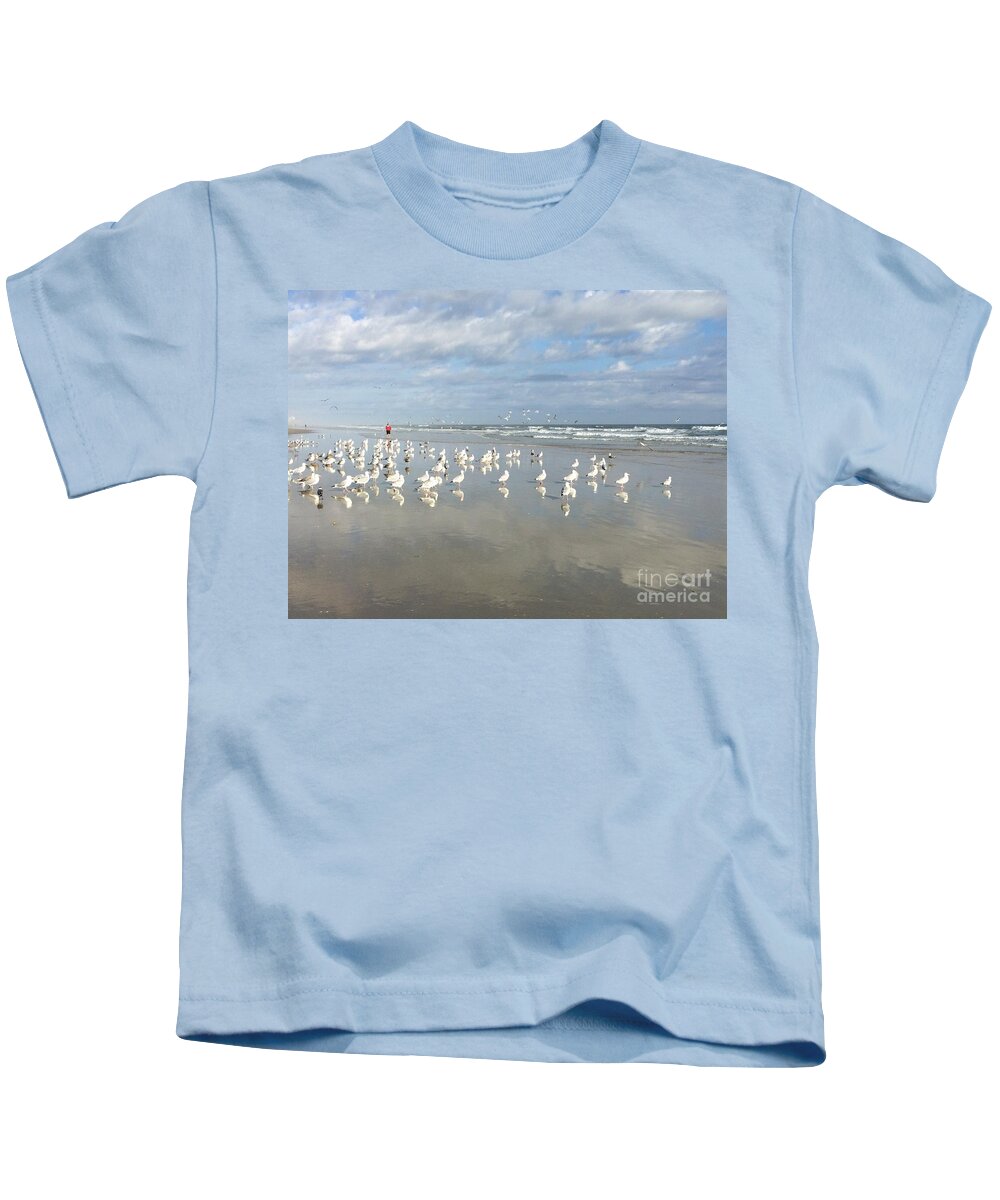 Early Morning Walking The Beach In Daytona Kids T-Shirt featuring the painting Daytona Beach 2 by Audrey Peaty
