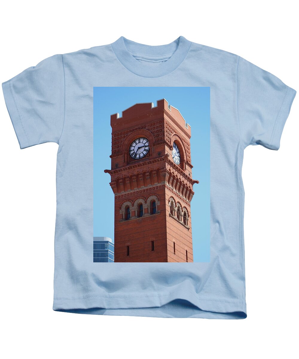 Red Kids T-Shirt featuring the photograph Dearborn Station Clock Tower Chicago by Colleen Cornelius