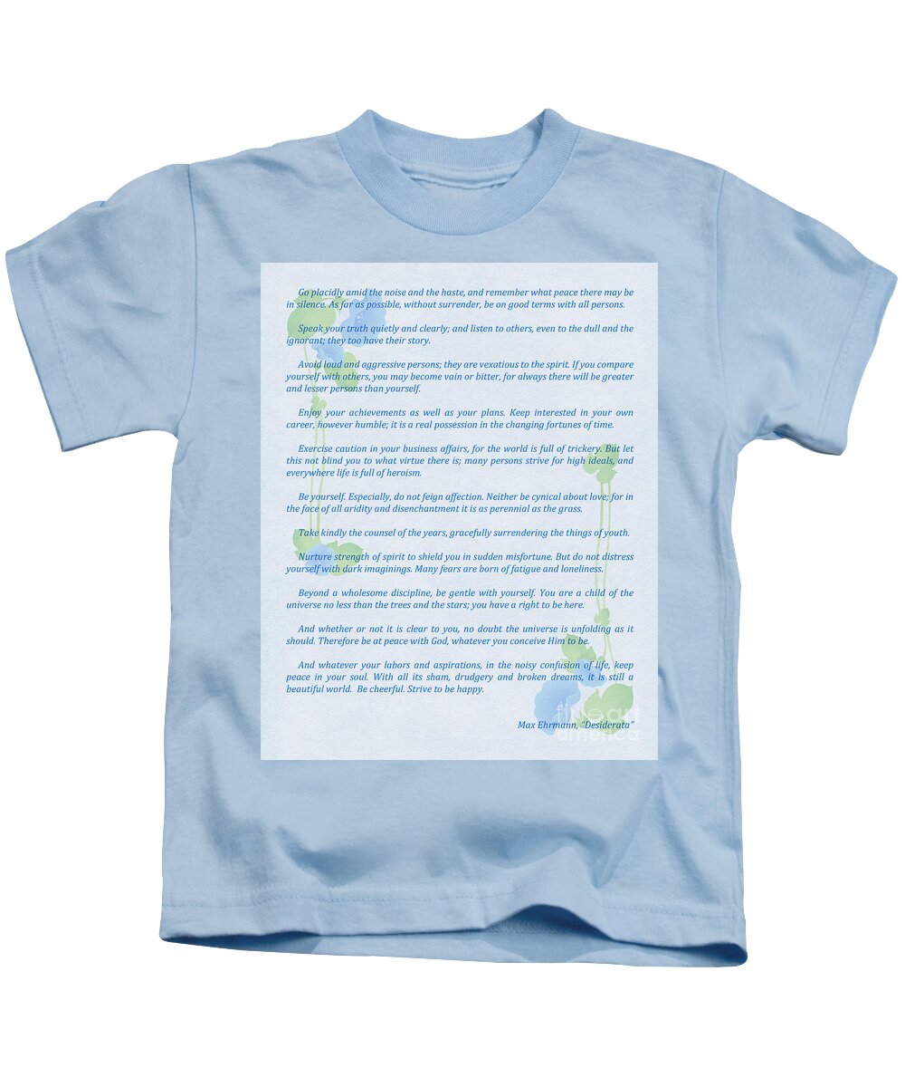 Desiderata In Blue Kids T-Shirt featuring the digital art Desiderata In Blue by Olga Hamilton