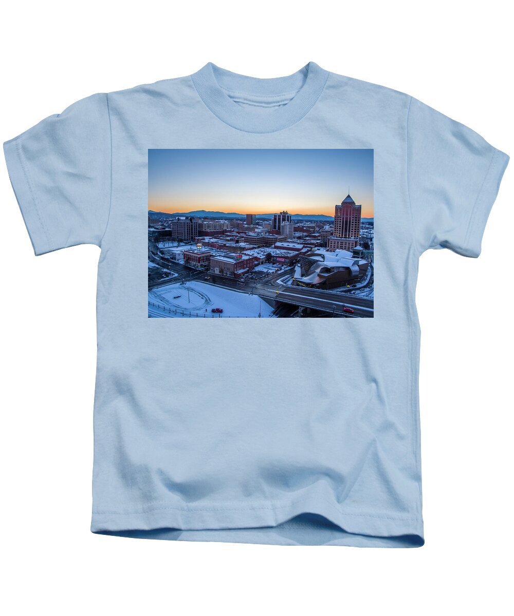 Roanoke Kids T-Shirt featuring the photograph Downtown Roanoke Twilight by Star City SkyCams