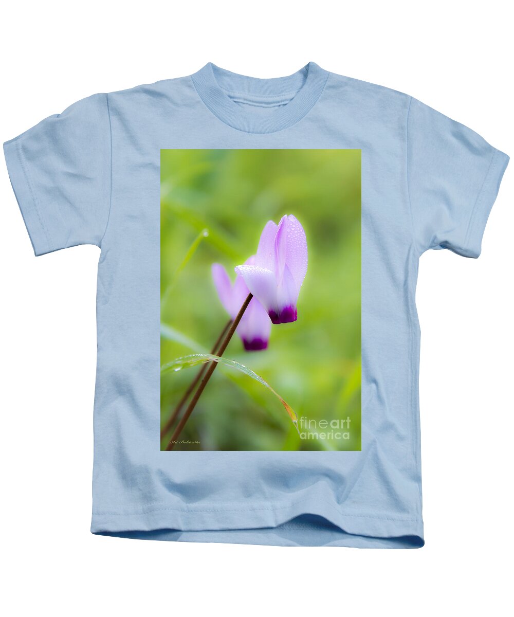 Purple Kids T-Shirt featuring the photograph Dream on purple dew drops by Arik Baltinester