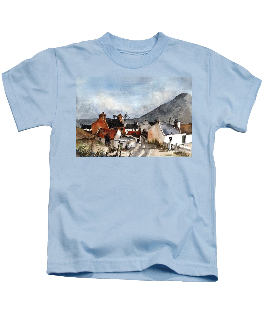 Ireland Kids T-Shirt featuring the painting F 701 Dugort Clachan Achill Mayo by Val Byrne