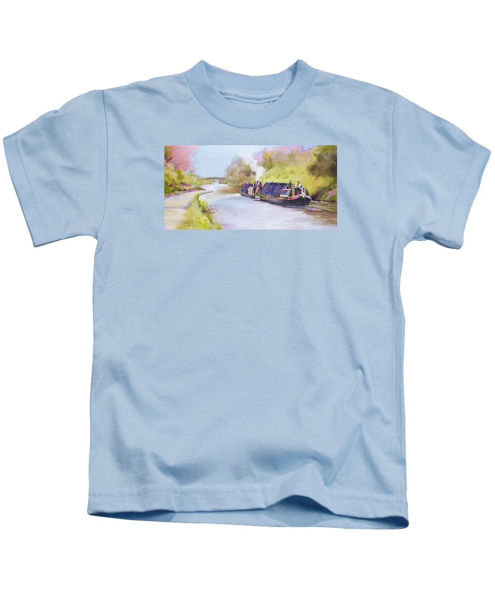Narrow Boat Kids T-Shirt featuring the painting ' Early Start' by Penny Taylor-Beardow