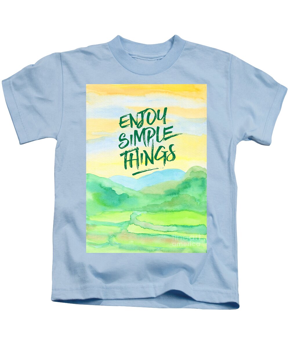 Rice Paddies Kids T-Shirt featuring the painting Enjoy Simple Things Rice Paddies Watercolor Painting by Beverly Claire Kaiya
