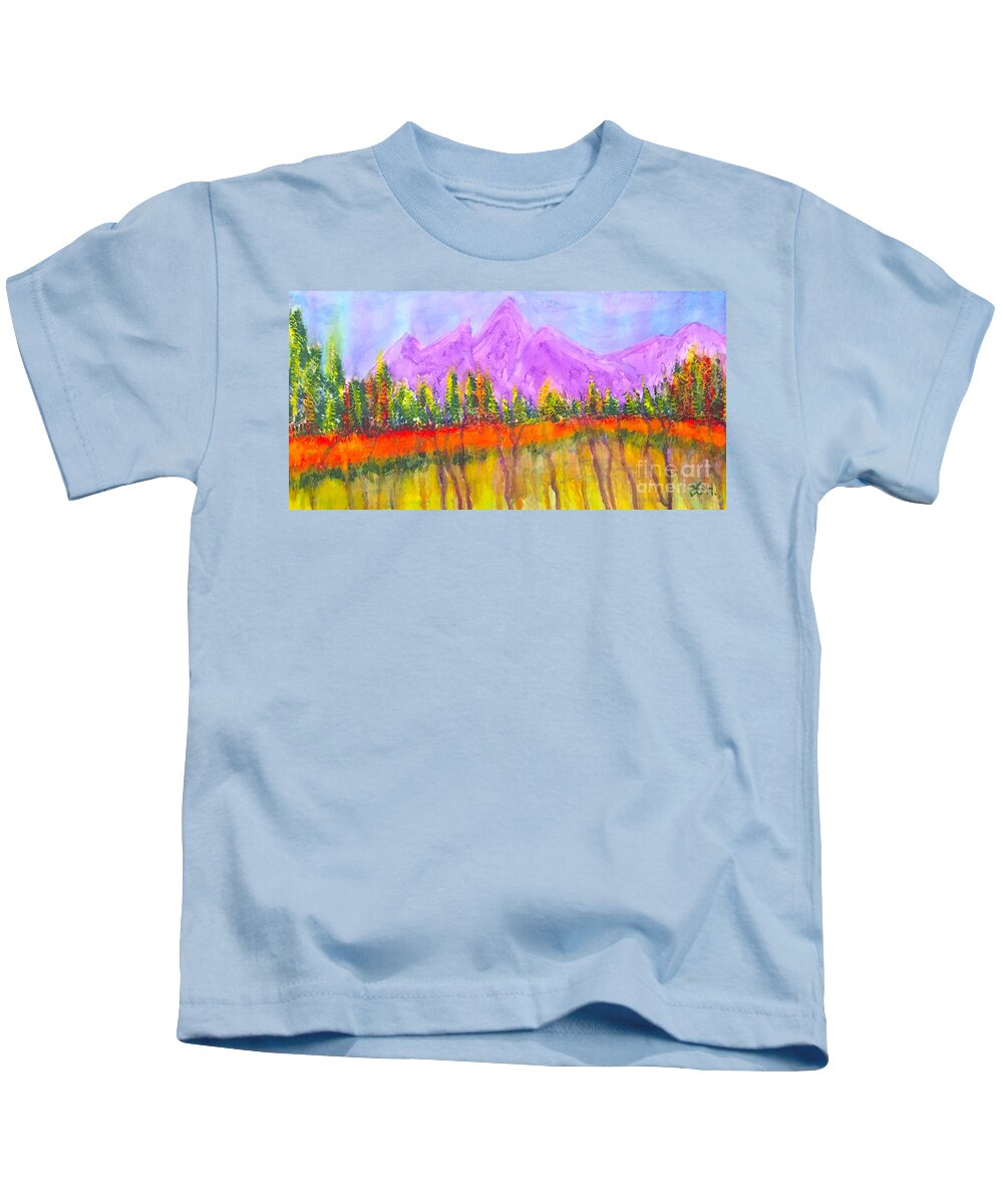 Landscape Kids T-Shirt featuring the painting Fall falling by Wonju Hulse