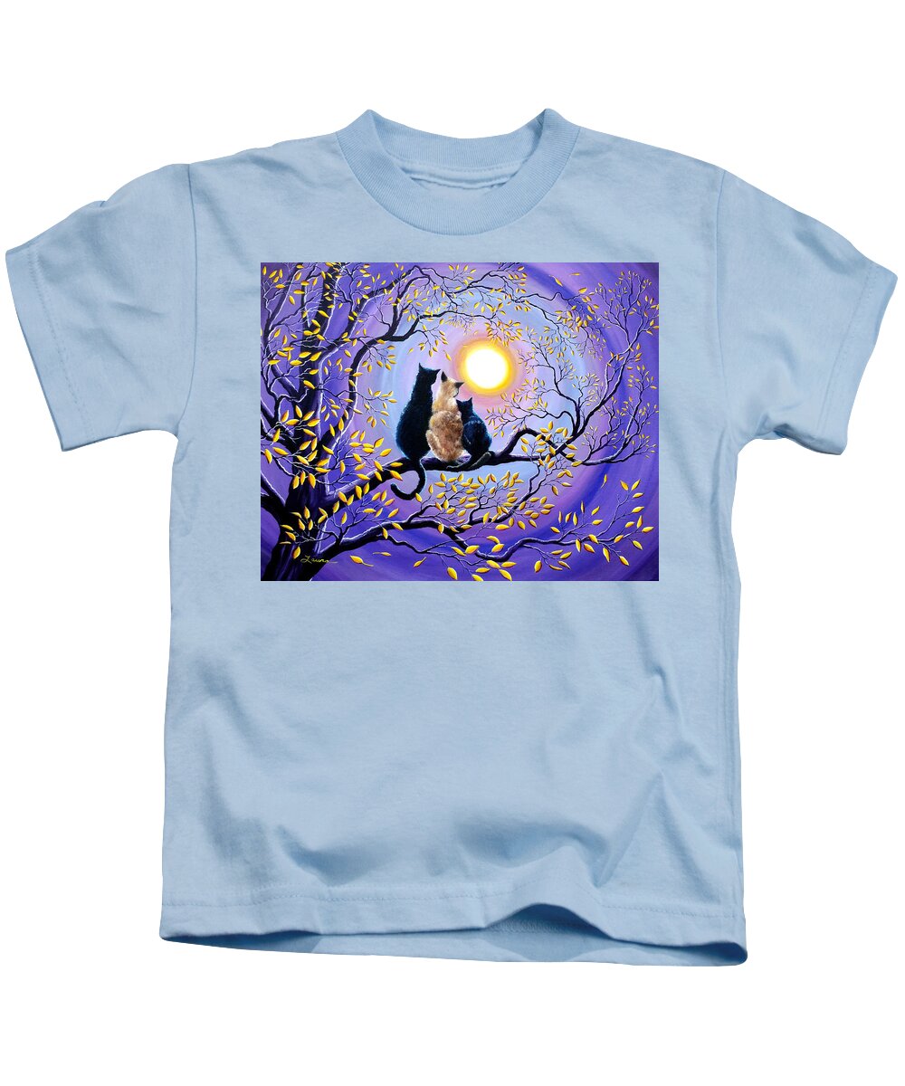 Cat Kids T-Shirt featuring the painting Family Moon Gazing Night by Laura Iverson