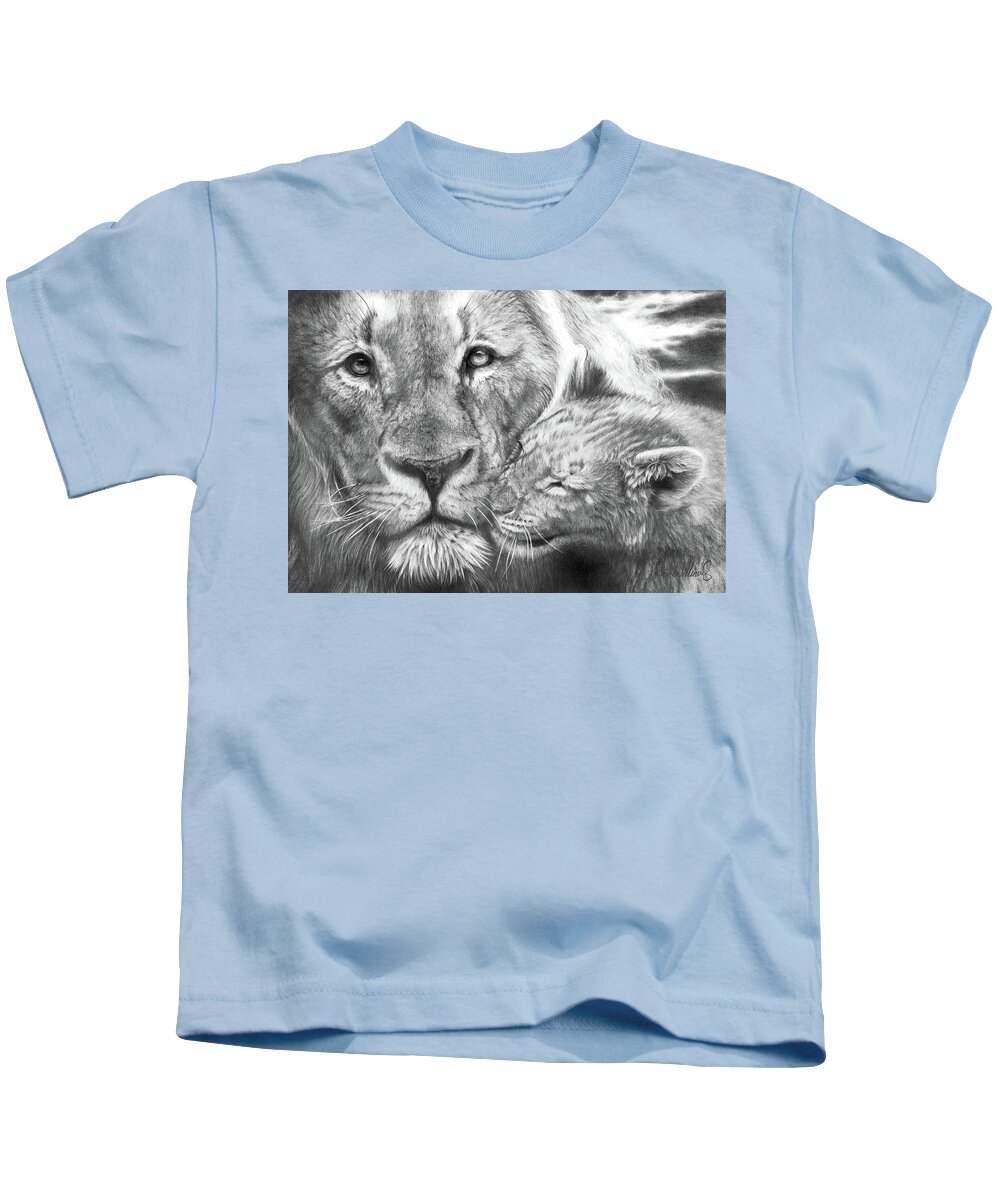 Lion Kids T-Shirt featuring the drawing Father and Son by Peter Williams