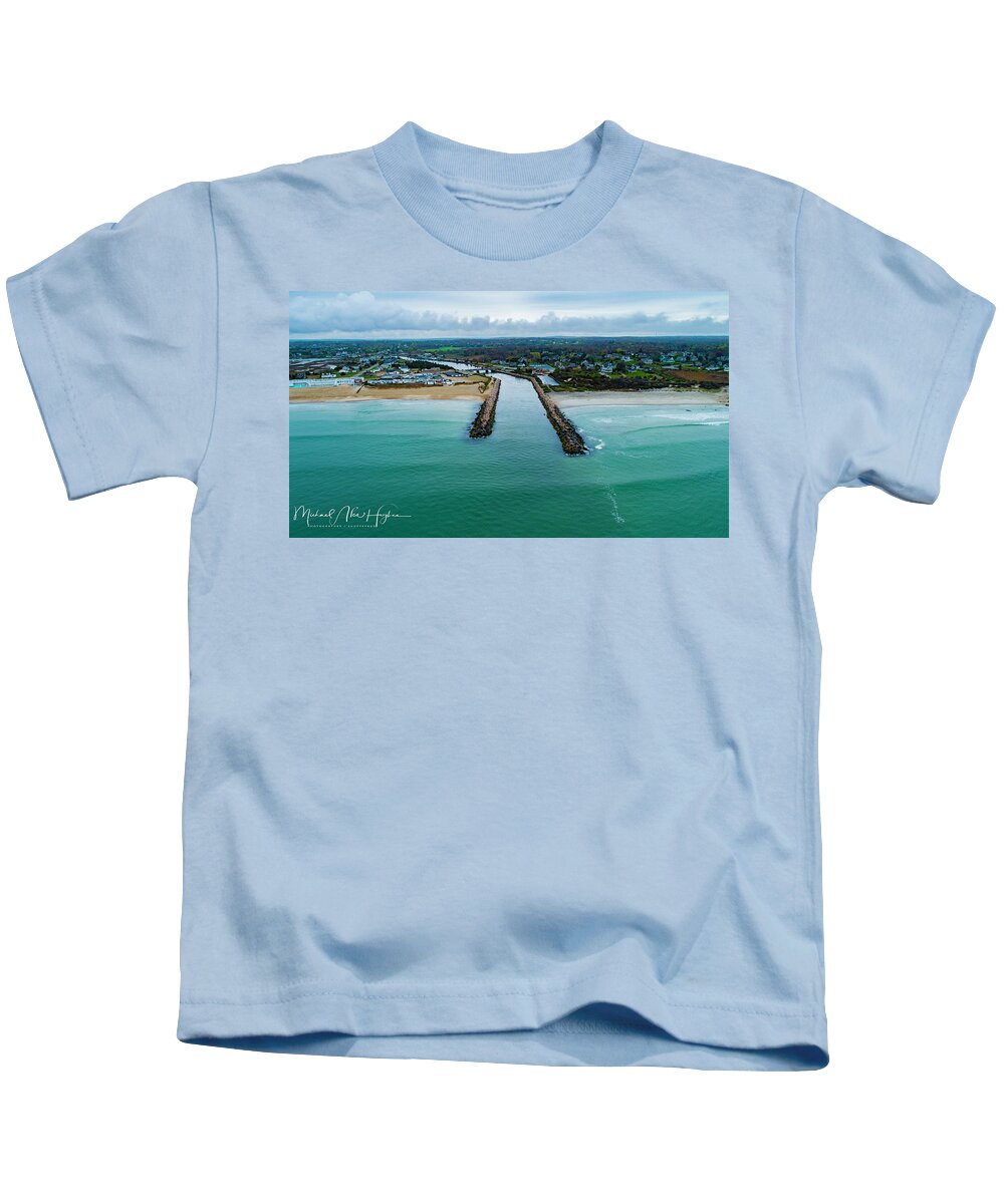 Fenway Beach Kids T-Shirt featuring the photograph Fenway Beach Breakwater by Veterans Aerial Media LLC