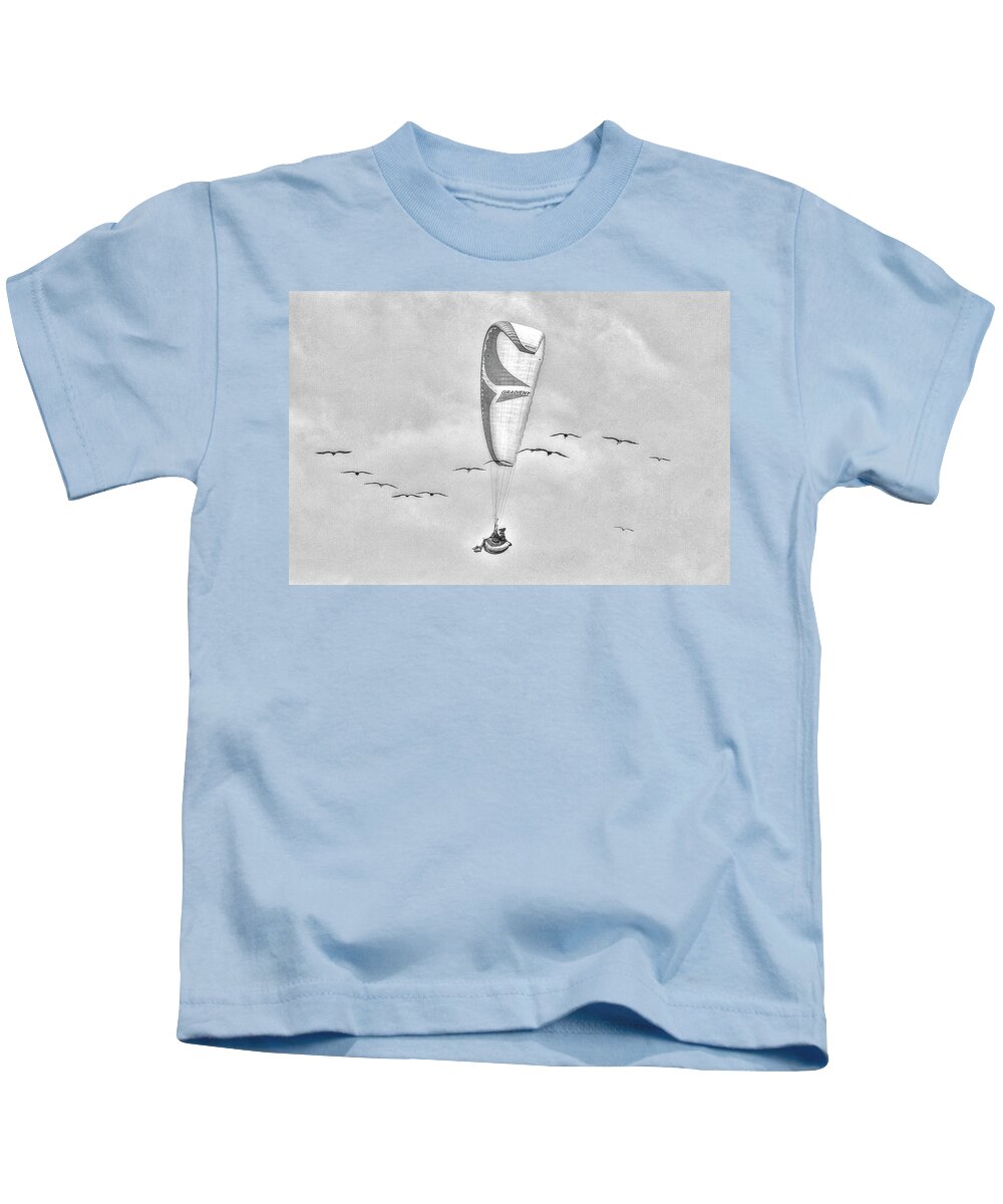 Beach Kids T-Shirt featuring the photograph Flying With The Birds in Monochrome by SC Heffner