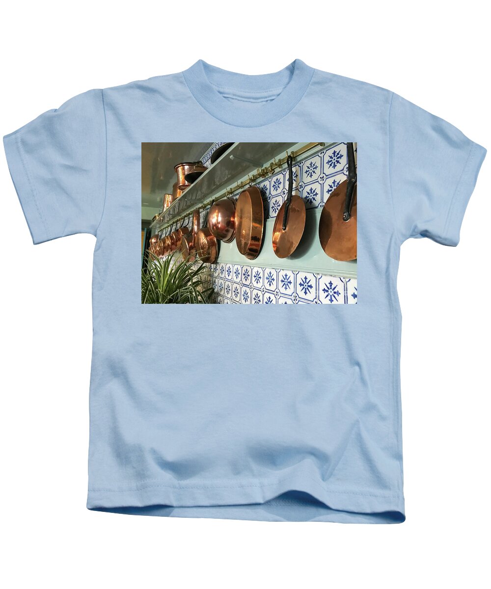 Copper Kids T-Shirt featuring the photograph French Copper Pots by Nadine Rippelmeyer