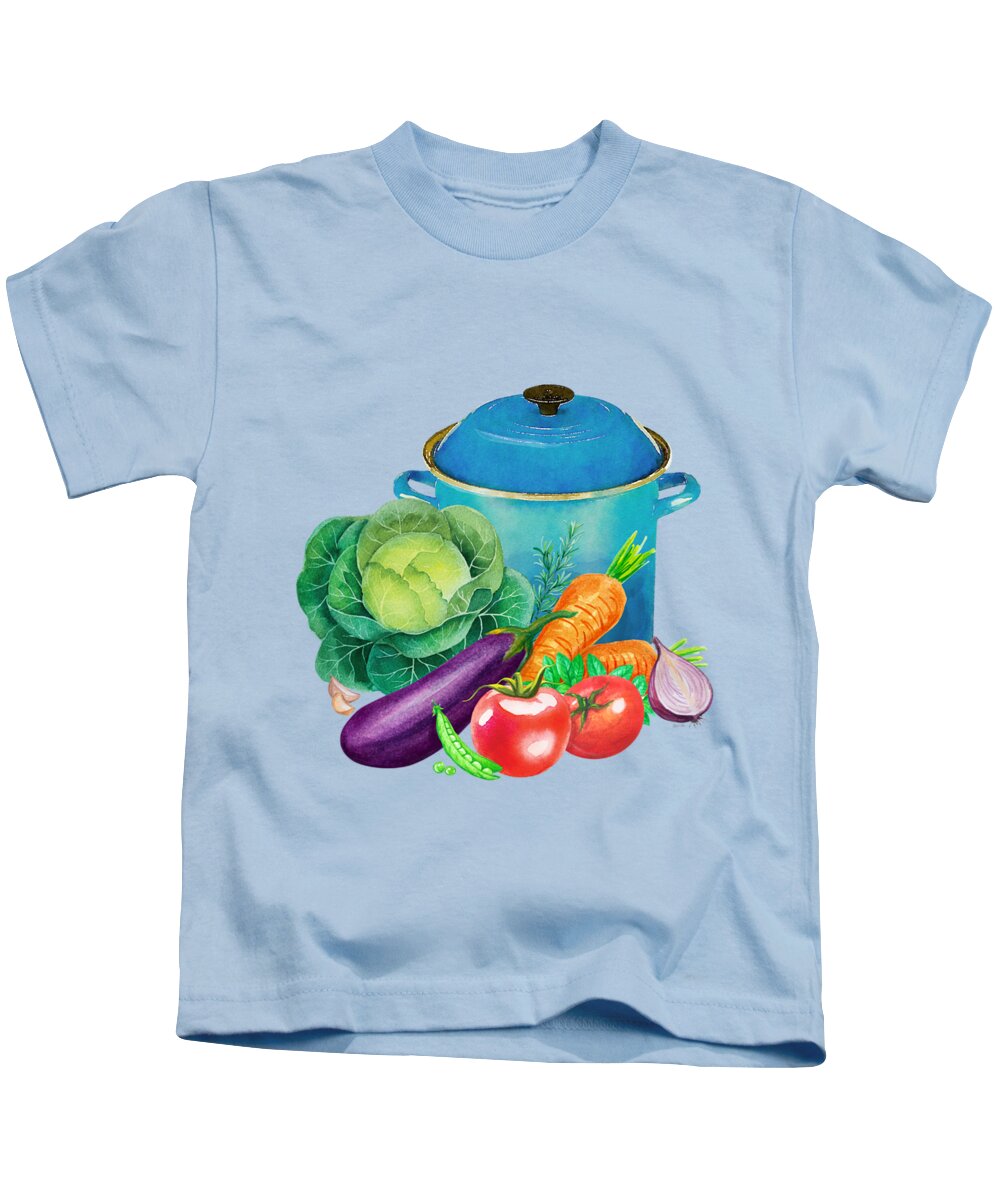 Kitchen Kids T-Shirt featuring the painting Fresh Vegetable Bounty by Little Bunny Sunshine
