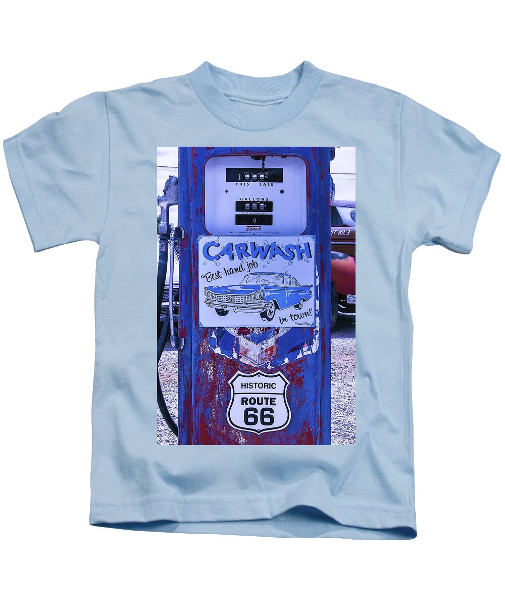 Gas Pump Route 66 Kids T-Shirt featuring the photograph Gas pump Route 66 by Garry Gay
