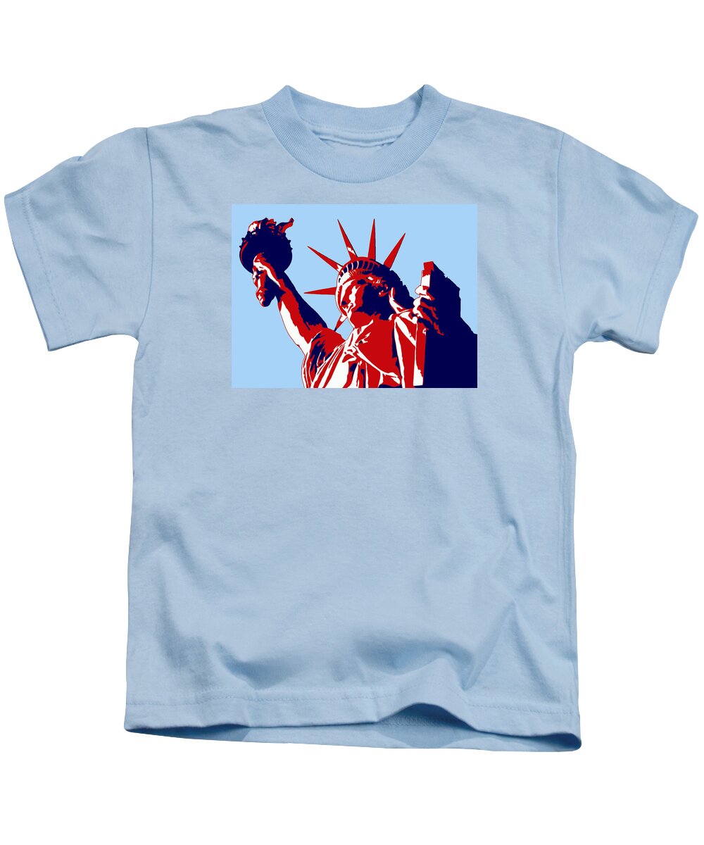 Statue Of Liberty Kids T-Shirt featuring the painting Graphic Statue of Liberty Red White Blue by Elaine Plesser