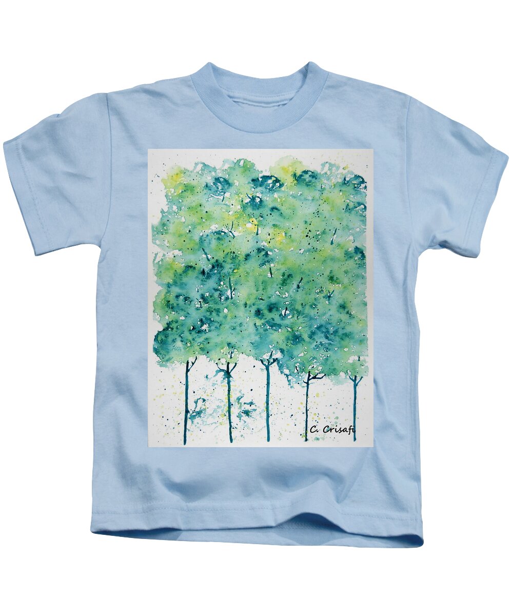 Tree Kids T-Shirt featuring the painting Green Watercolor Trees by Carol Crisafi