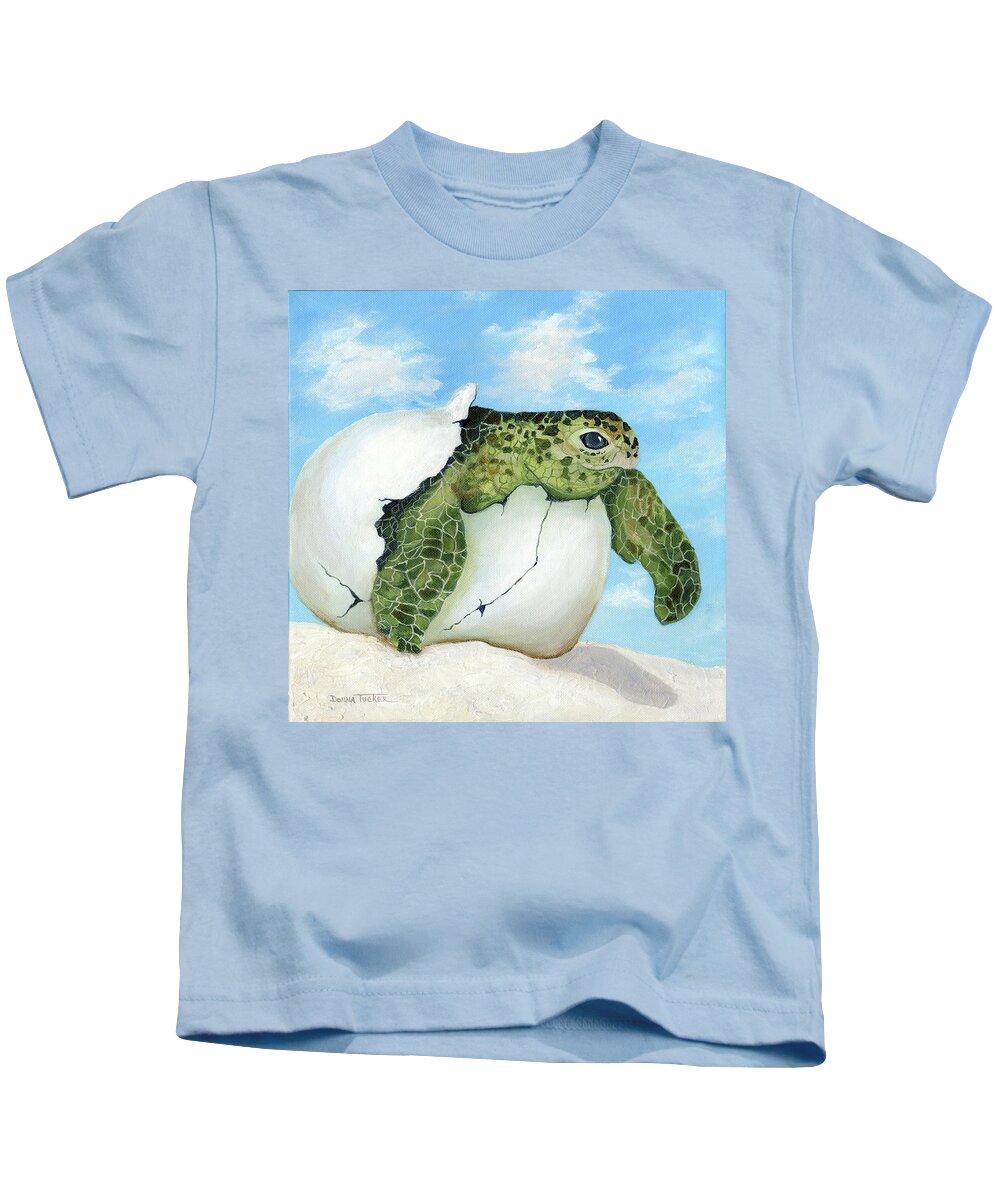 Sea Turtle Kids T-Shirt featuring the painting Hatcher by Donna Tucker