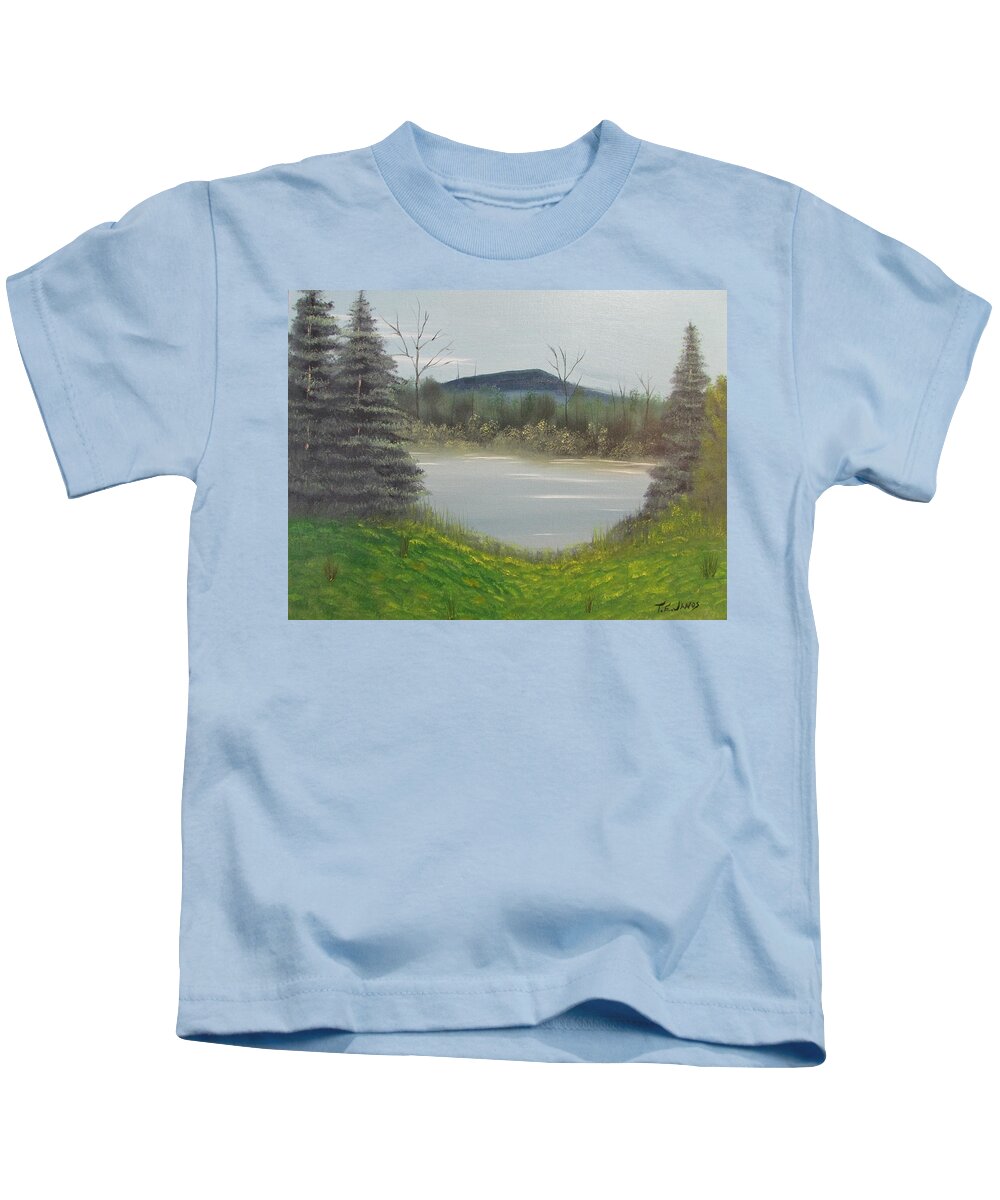 Trees Kids T-Shirt featuring the painting Hidden pond by Thomas Janos