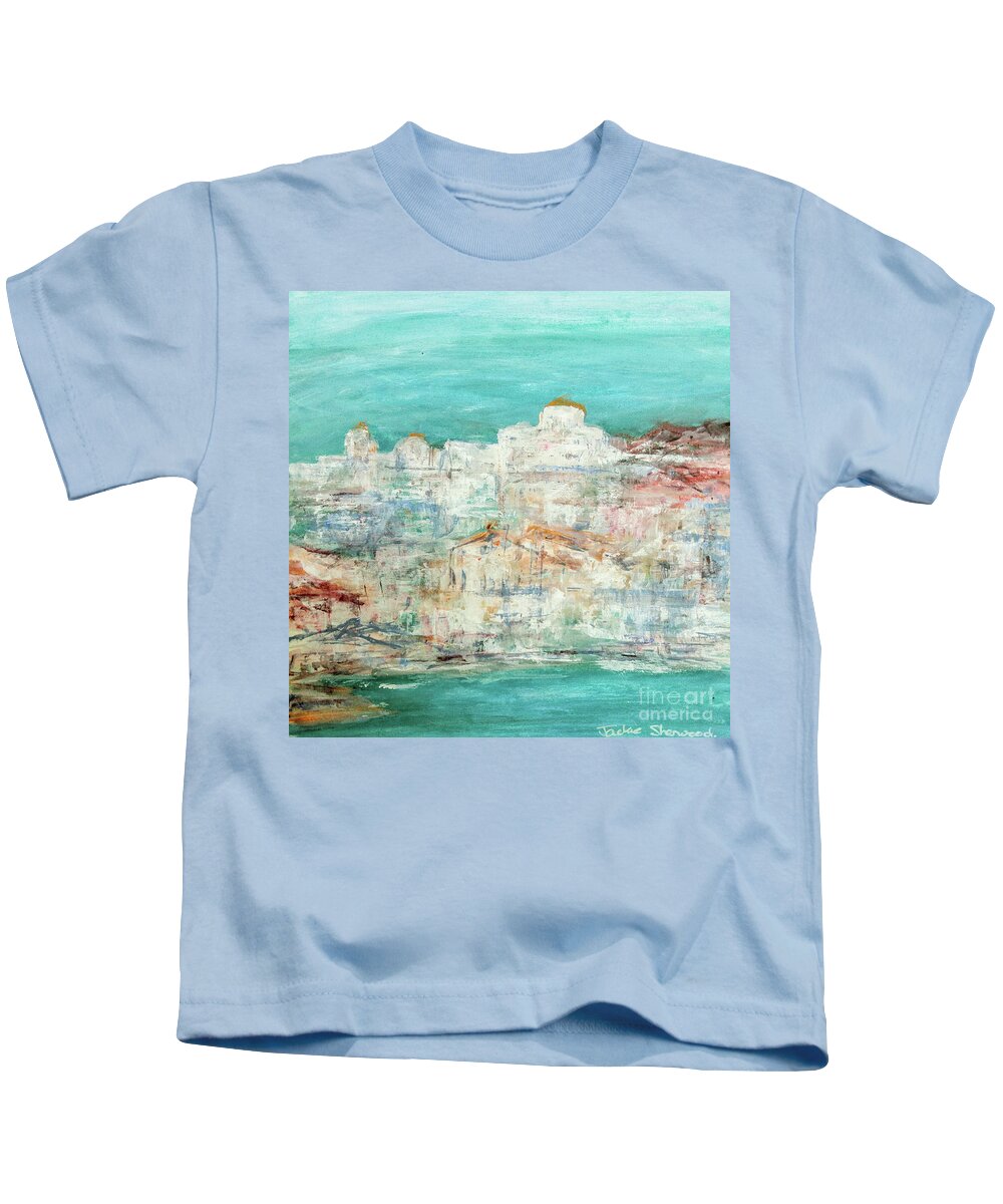 Painting Kids T-Shirt featuring the painting Highlights on Skiathos by Jackie Sherwood