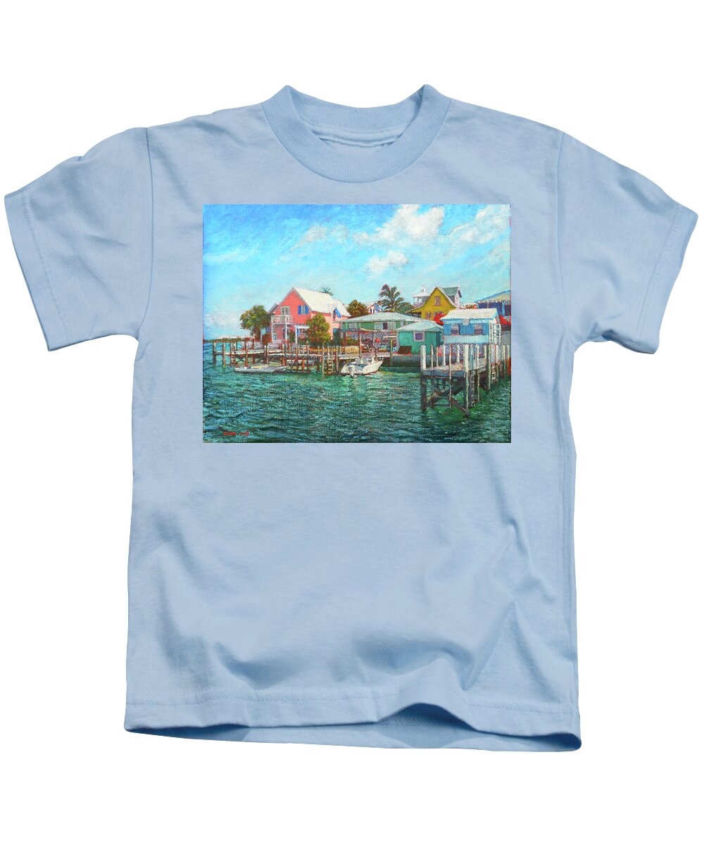 Hope Town Kids T-Shirt featuring the painting Hope Town By The Sea by Ritchie Eyma
