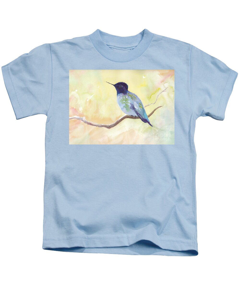 Hummingbird Kids T-Shirt featuring the painting Blue Hummingbird by Watercolor Meditations