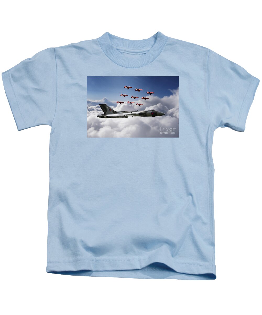 Avro Kids T-Shirt featuring the digital art In Formation With XH558 by Airpower Art