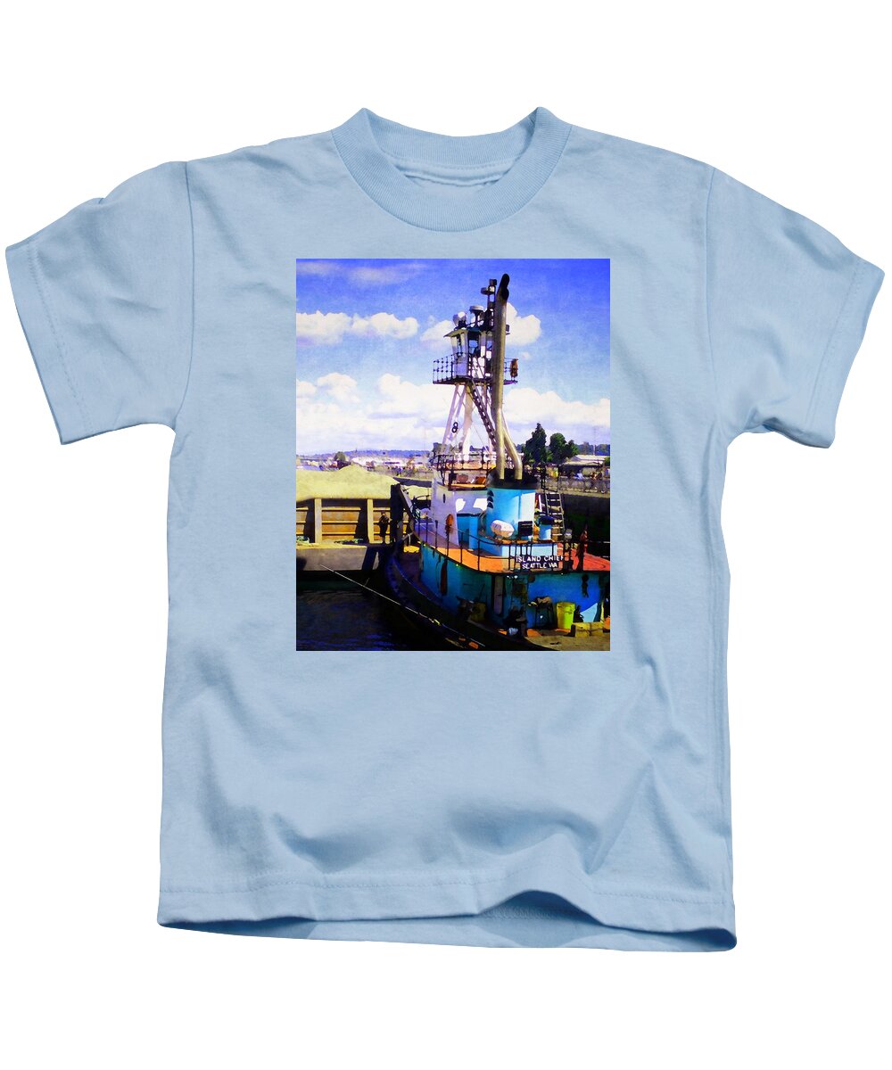 Island Chief Kids T-Shirt featuring the photograph Island Chief in the Ballard Locks by Timothy Bulone