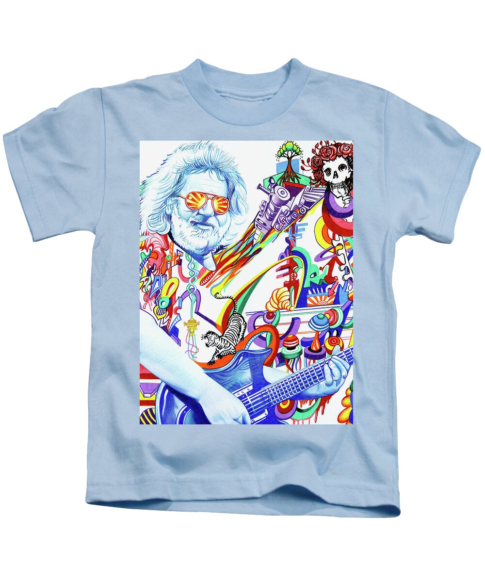 Jerry Garcia Kids T-Shirt featuring the drawing Jerry Garcia-Captain Trips by Joshua Morton
