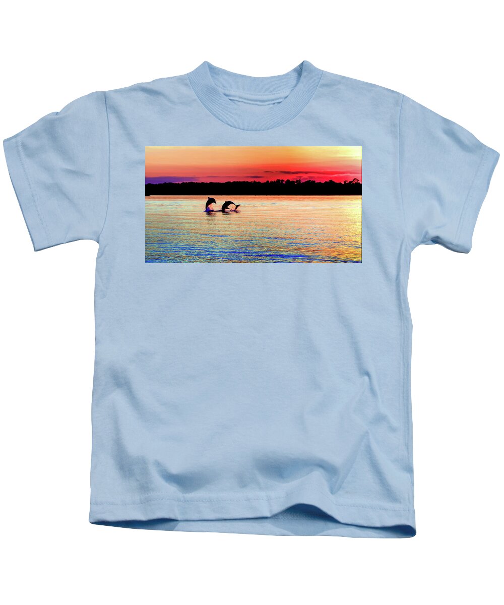 Dolphins Kids T-Shirt featuring the photograph Joy Of The Dance by Karen Wiles