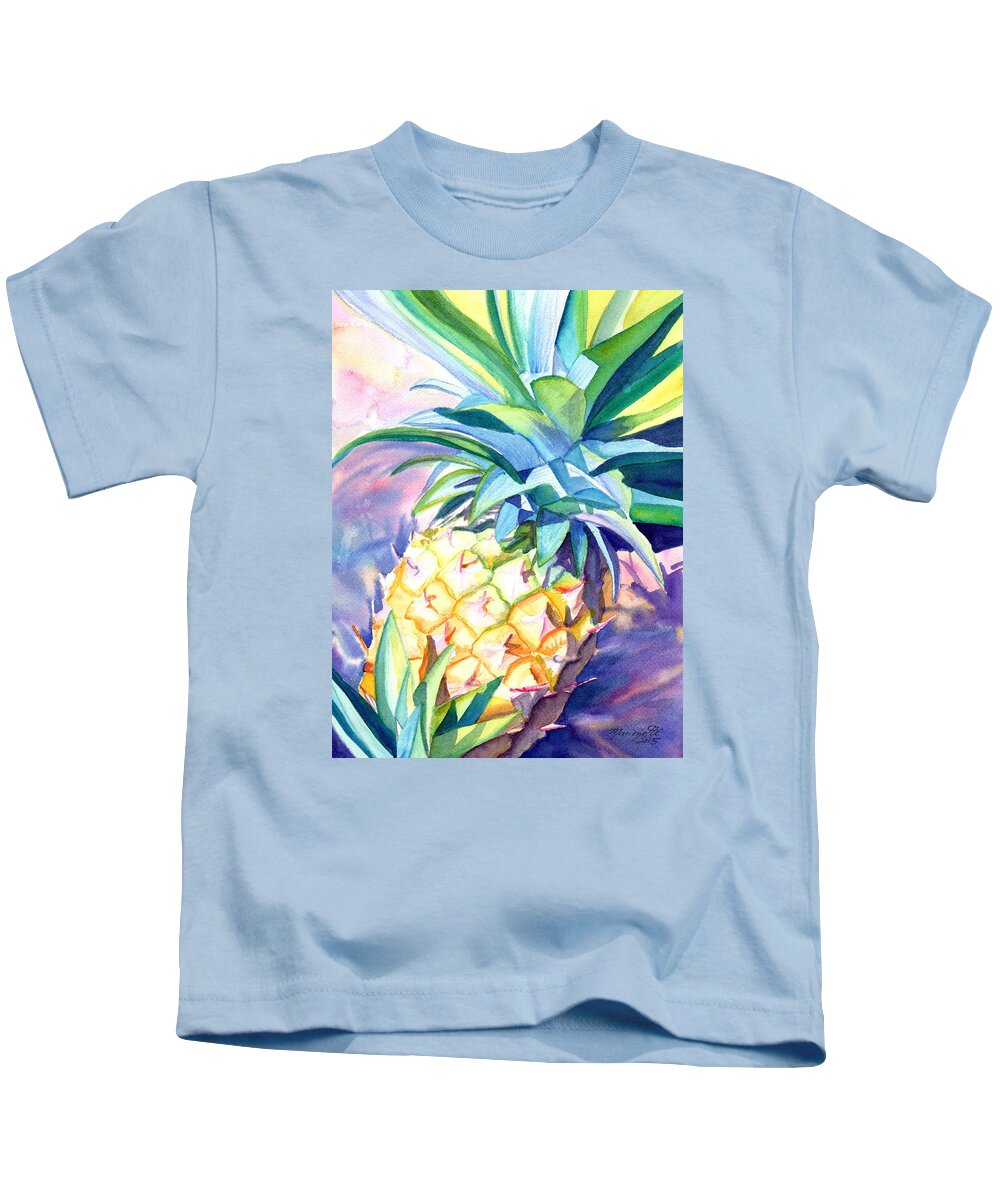 Pineapple Art Kids T-Shirt featuring the painting Kauai Pineapple 3 by Marionette Taboniar