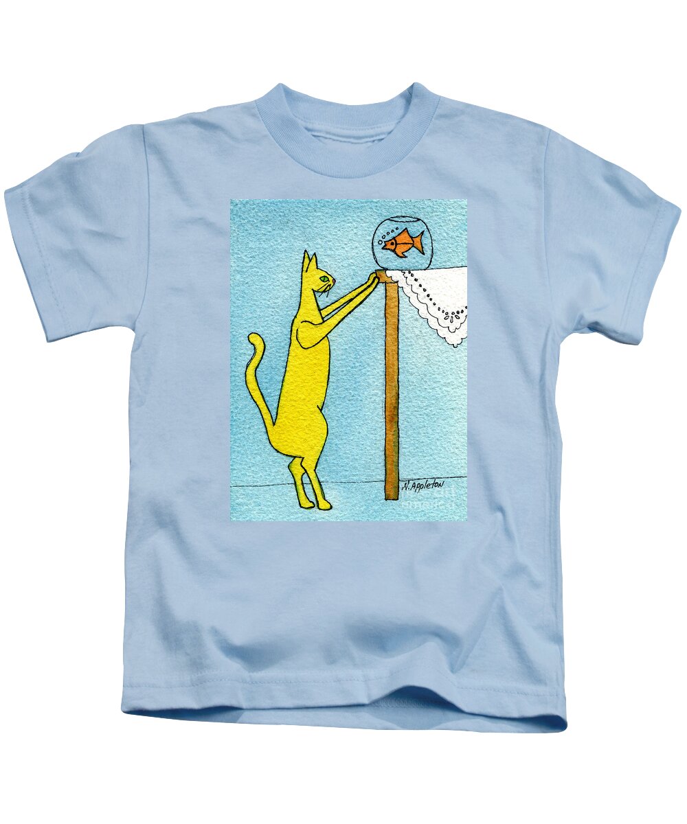 Kitty Kids T-Shirt featuring the painting Kitty and the Fish by Norma Appleton
