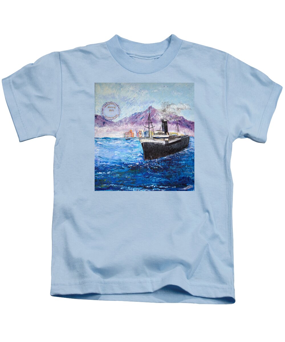 Komagata Maru Kids T-Shirt featuring the painting Komagata Maru in troubled waters by Sarabjit Singh