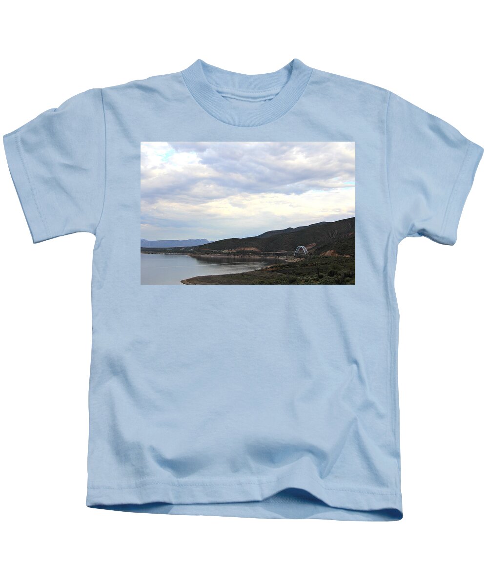 Landscape Kids T-Shirt featuring the photograph Lake Roosevelt Bridge 1 by Matalyn Gardner