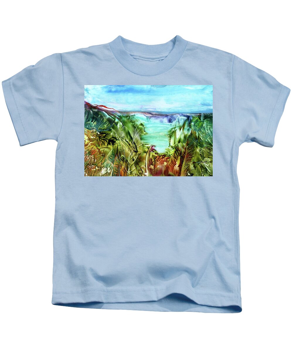 Sea Kids T-Shirt featuring the painting Land Sea and Sky by Angelina Whittaker Cook