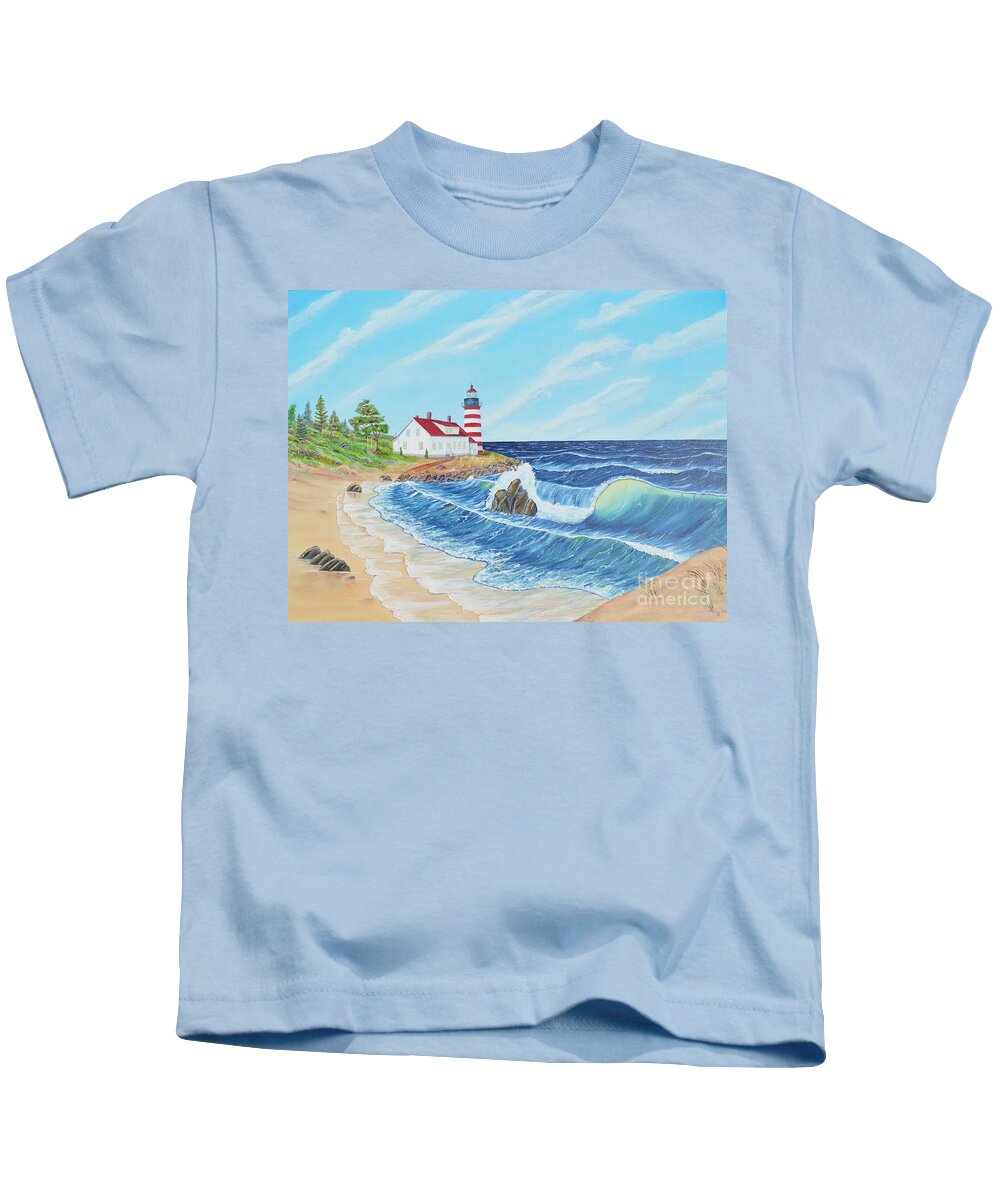 Clouds Kids T-Shirt featuring the painting Lighthouse Life by Mary Scott
