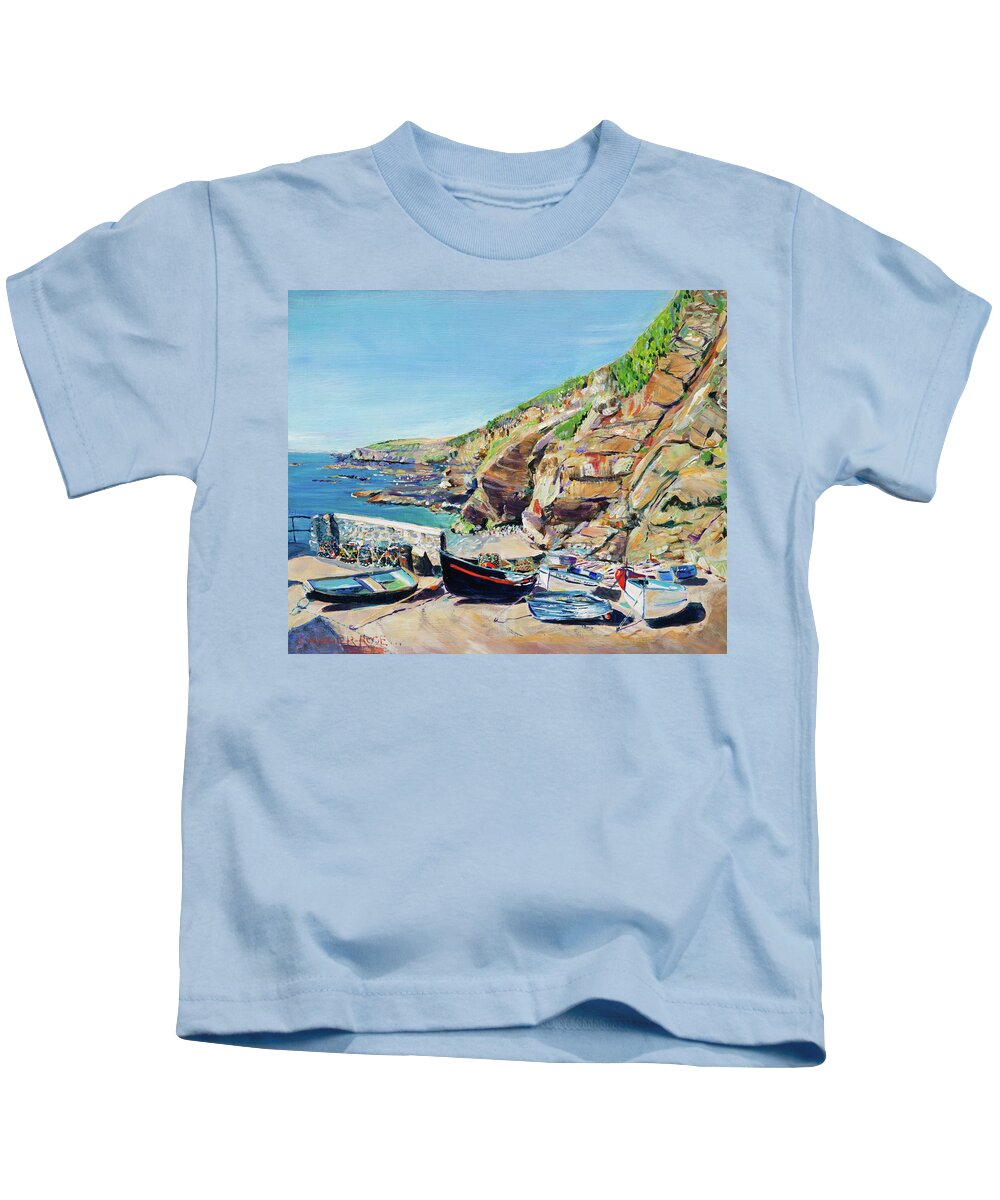 Acrylic Kids T-Shirt featuring the painting Lizard Point Boats by Seeables Visual Arts