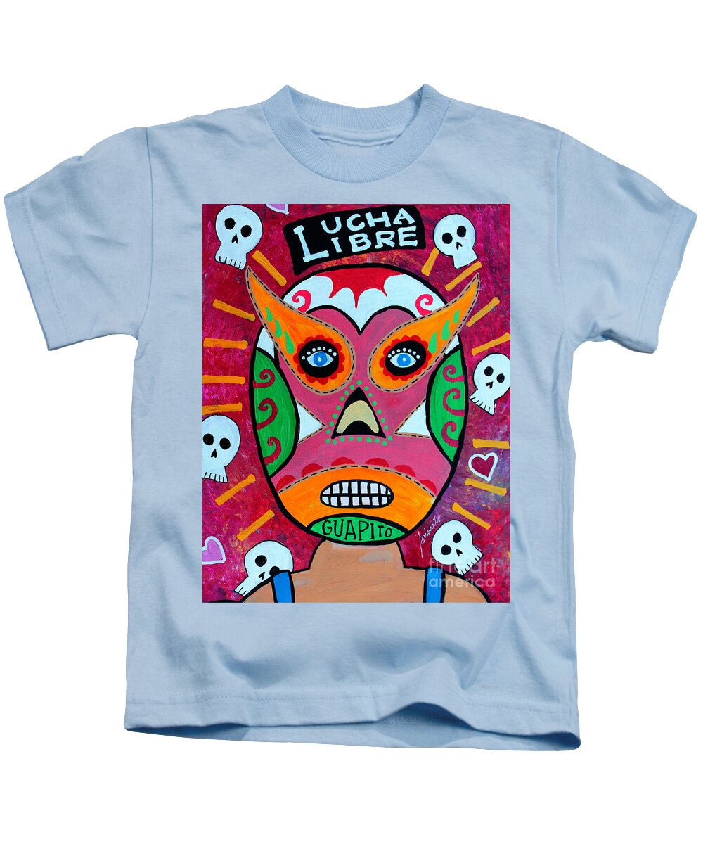 Lucha Libre Kids T-Shirt featuring the painting Lucha Libre by Pristine Cartera Turkus