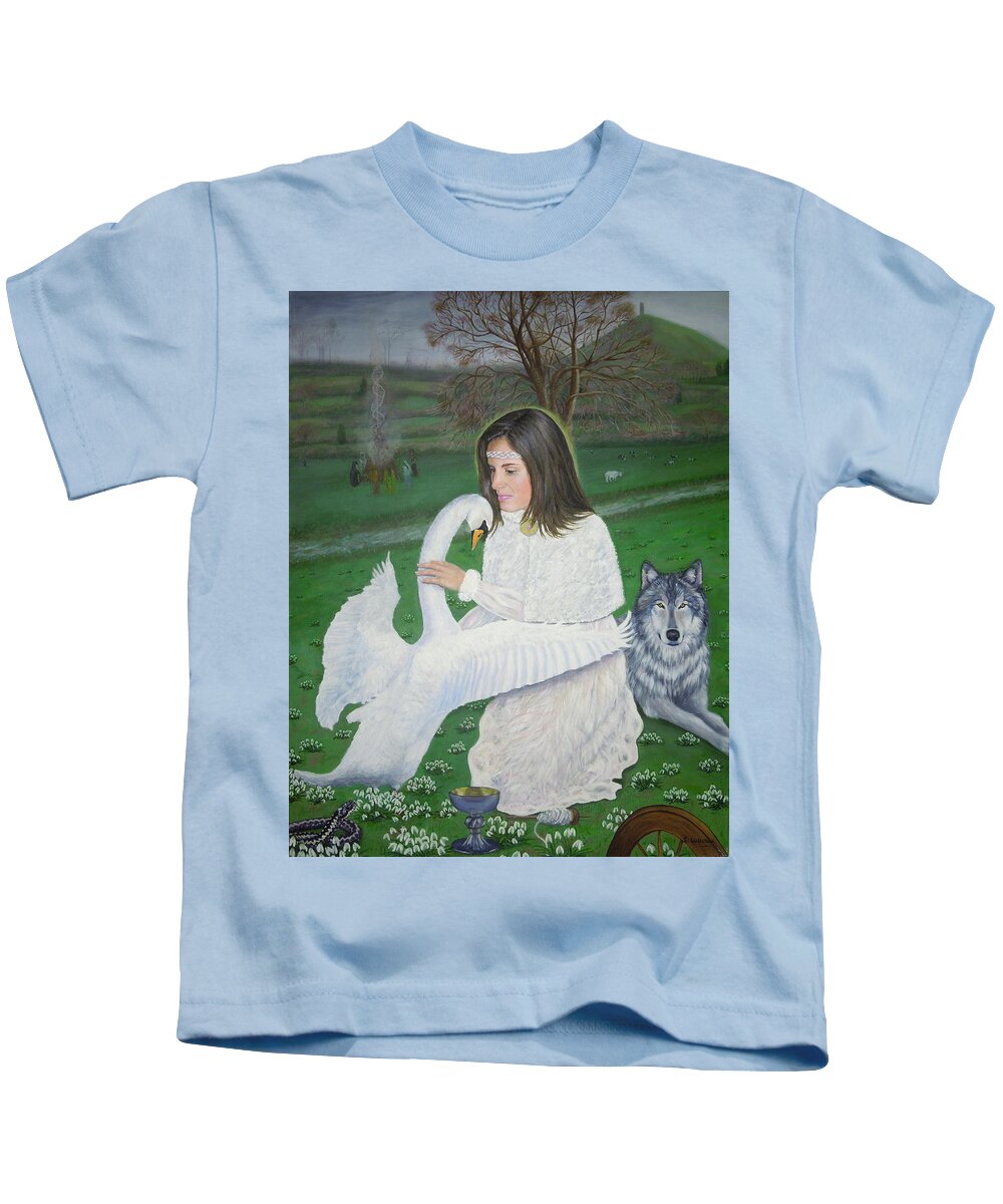 Fine Art Kids T-Shirt featuring the painting Maiden Goddess Brigit - Imbolc by Shirley Wellstead