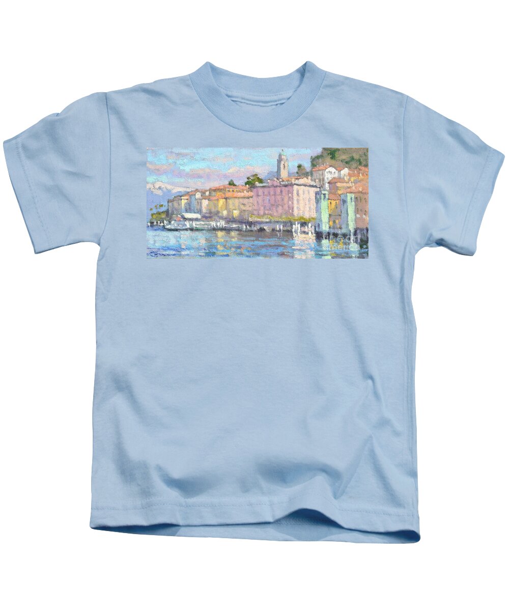 Lake Como Kids T-Shirt featuring the painting A Morning In March by Jerry Fresia