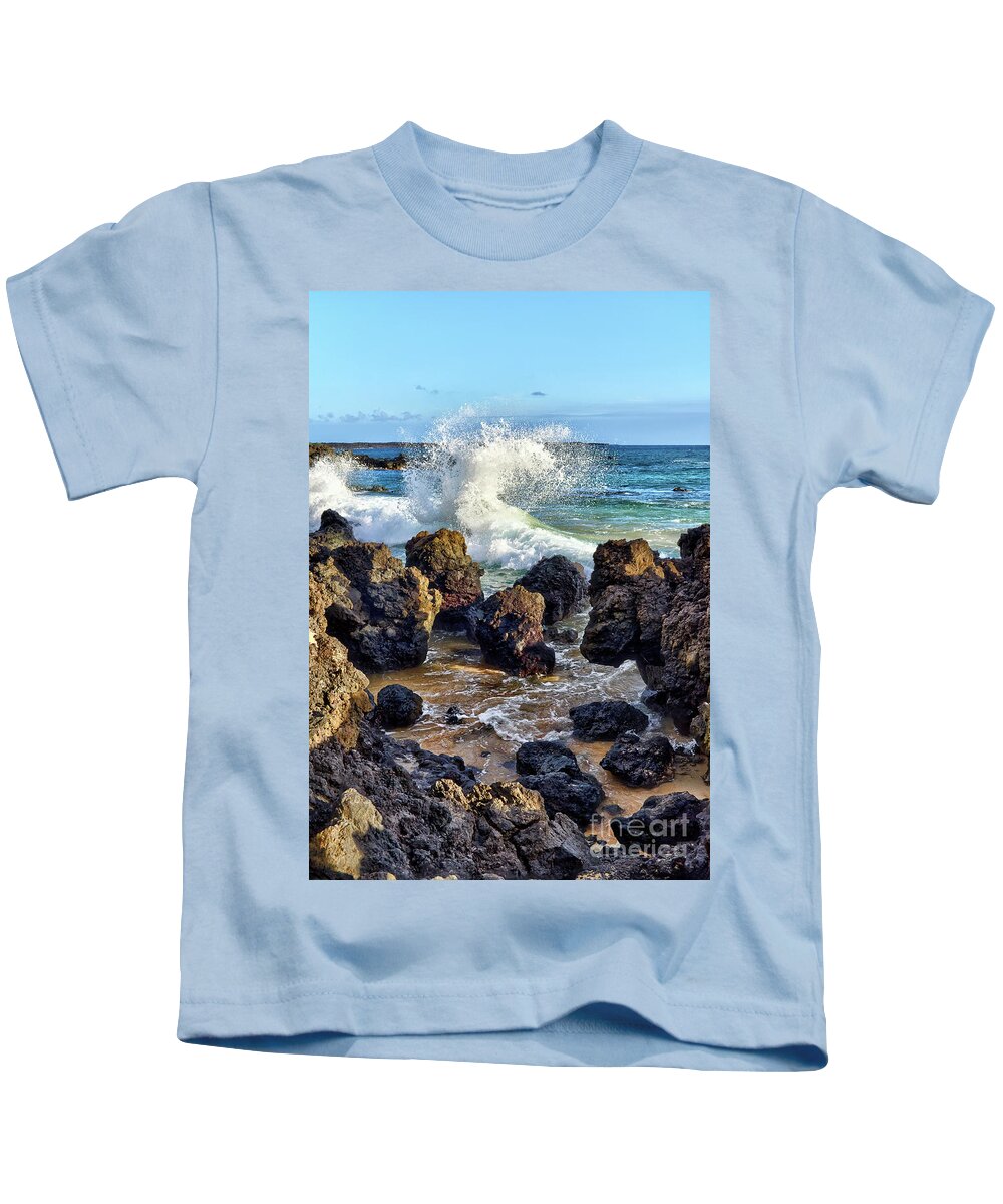 Maui Kids T-Shirt featuring the photograph Maui Wave Crash by Eddie Yerkish